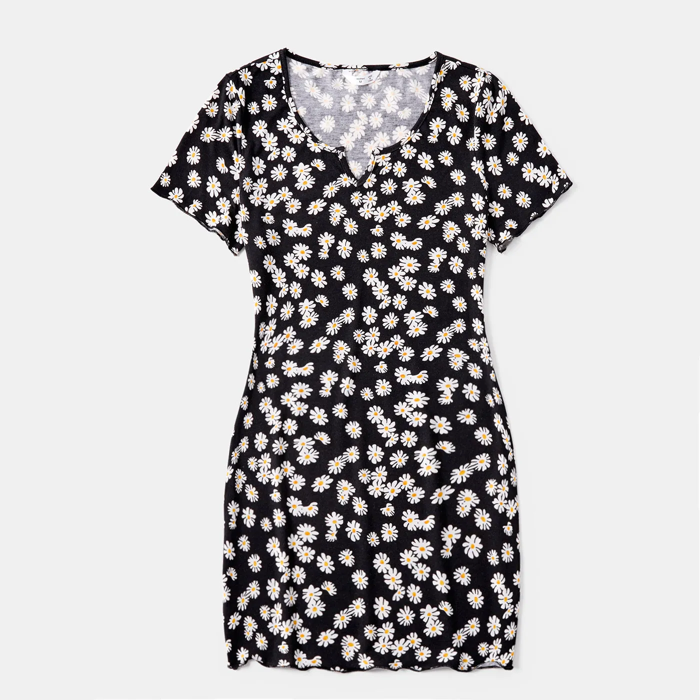 Allover Floral Print Black V Neck Dress for Mom and Me