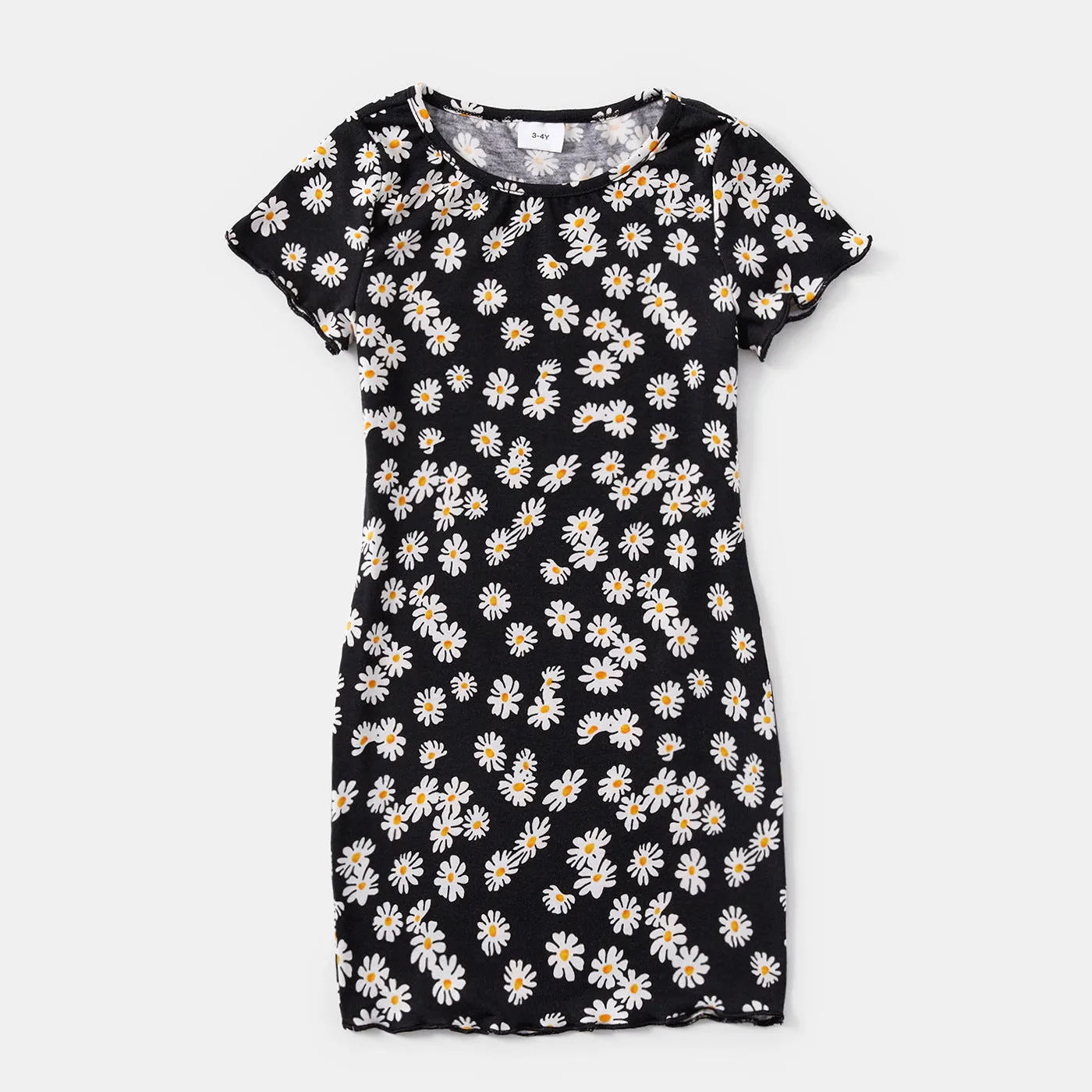 Allover Floral Print Black V Neck Dress for Mom and Me