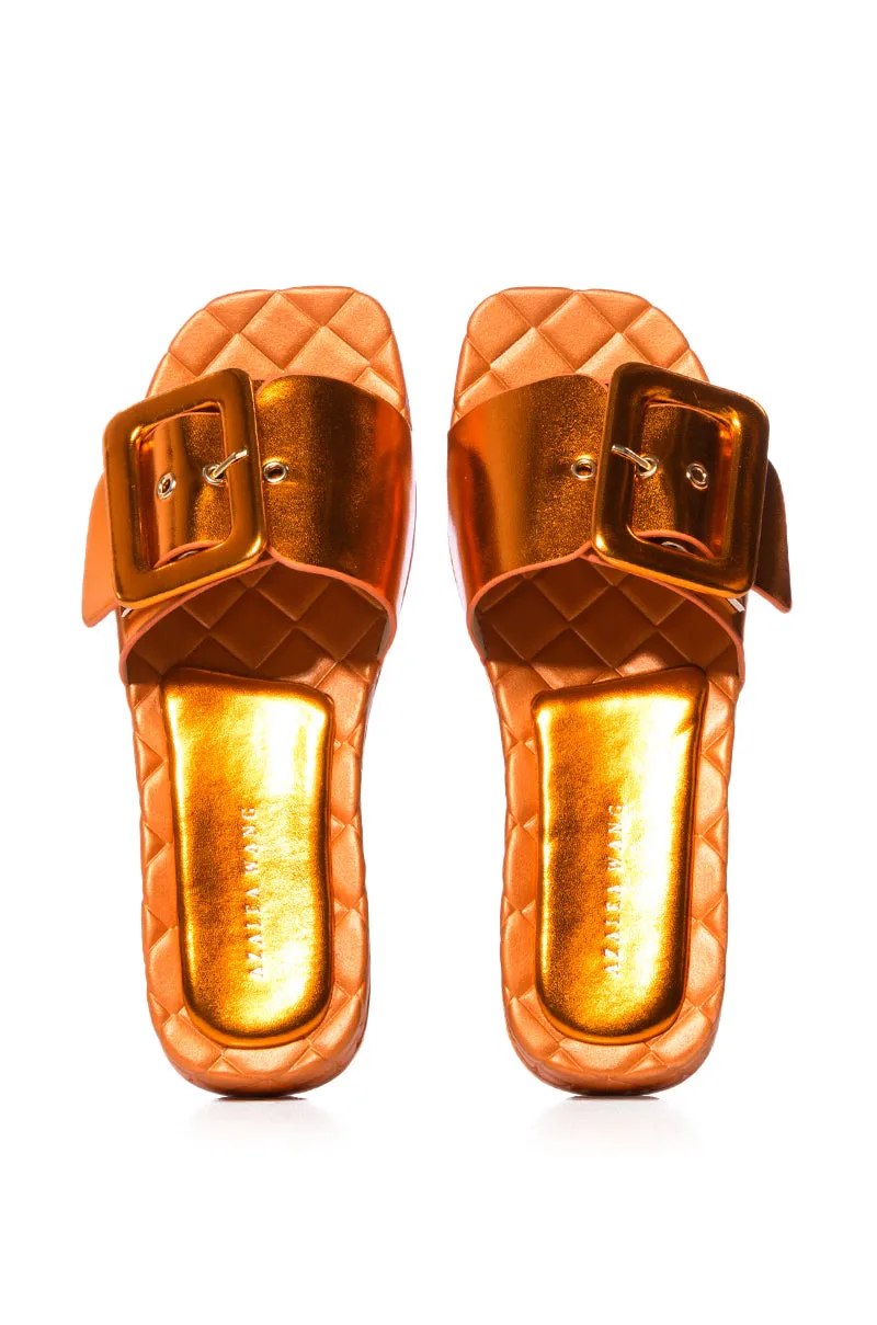 AZALEA WANG LIZZO ORANGE METALLIC SANDAL WITH BUCKLE