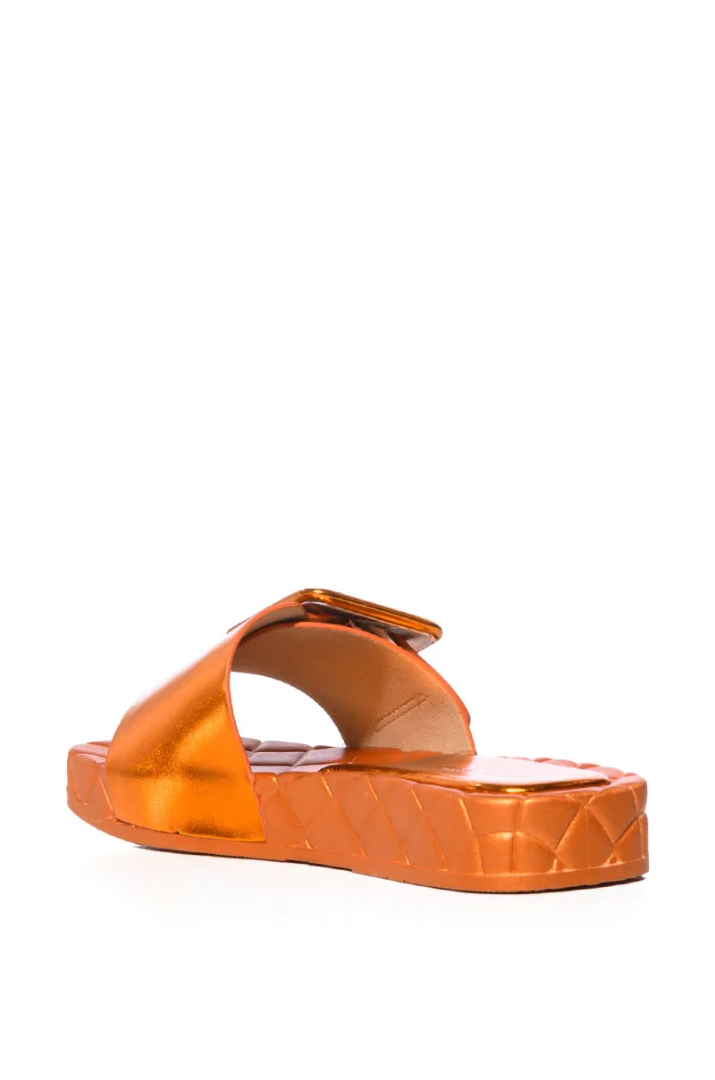 AZALEA WANG LIZZO ORANGE METALLIC SANDAL WITH BUCKLE