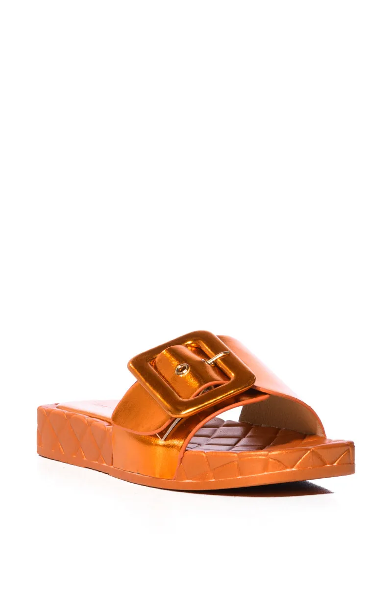 AZALEA WANG LIZZO ORANGE METALLIC SANDAL WITH BUCKLE