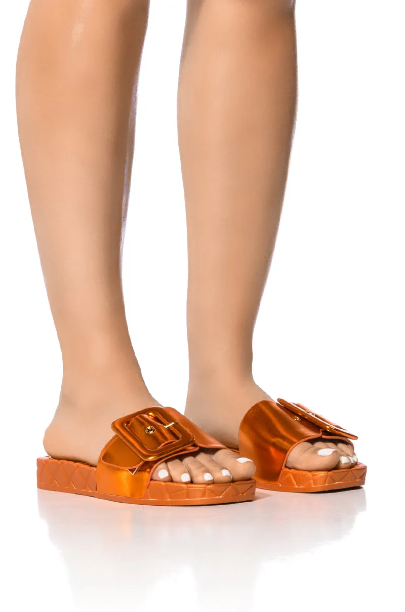 AZALEA WANG LIZZO ORANGE METALLIC SANDAL WITH BUCKLE