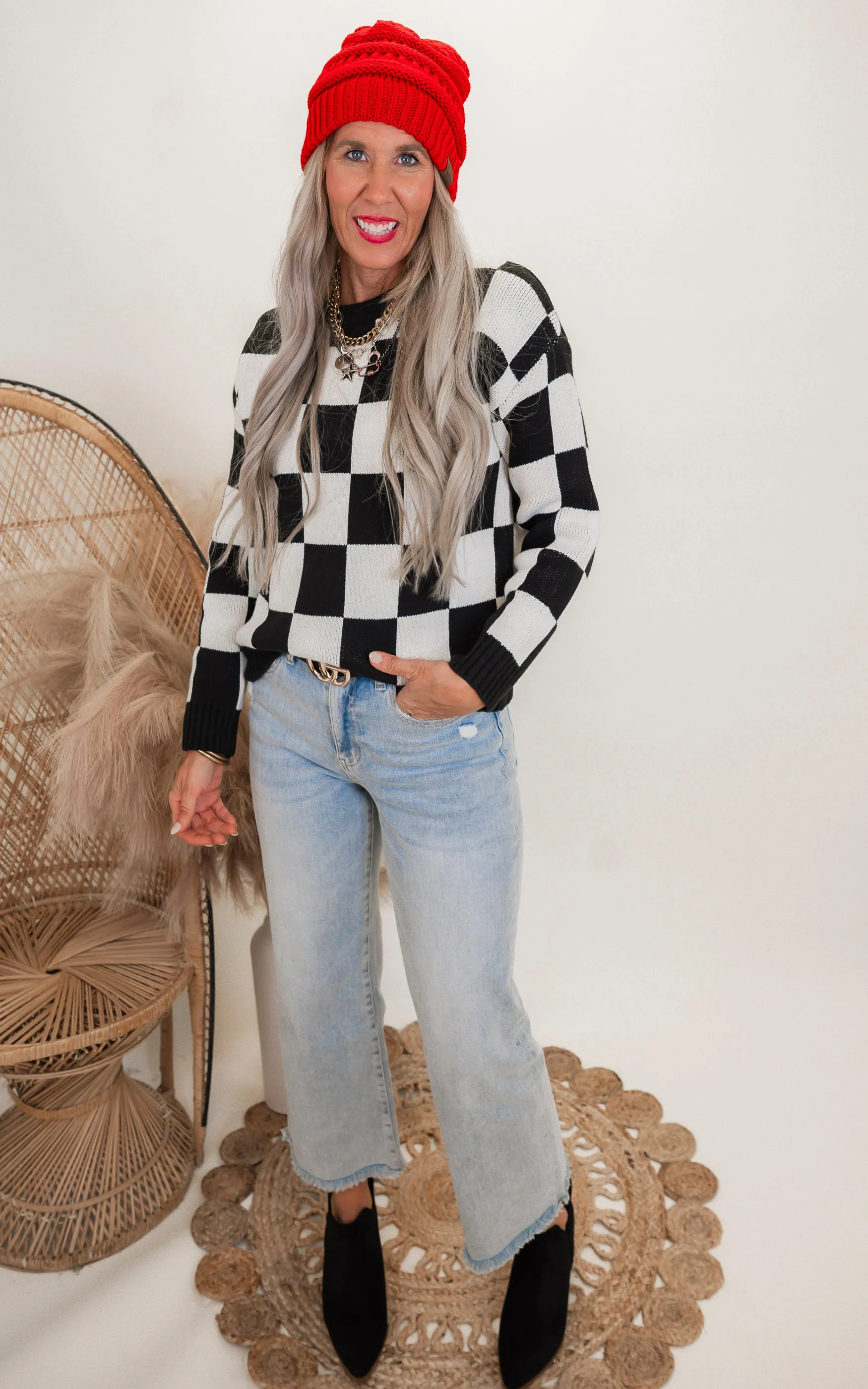 Black White Checkered Sweater