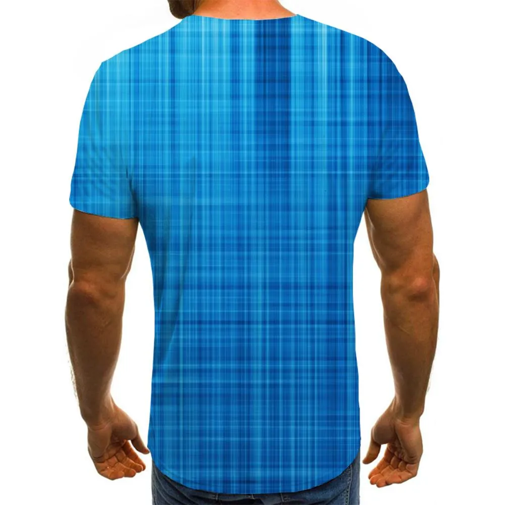 Blue gradient irregular plaid tshirts tee top special texture art costume men different Cool