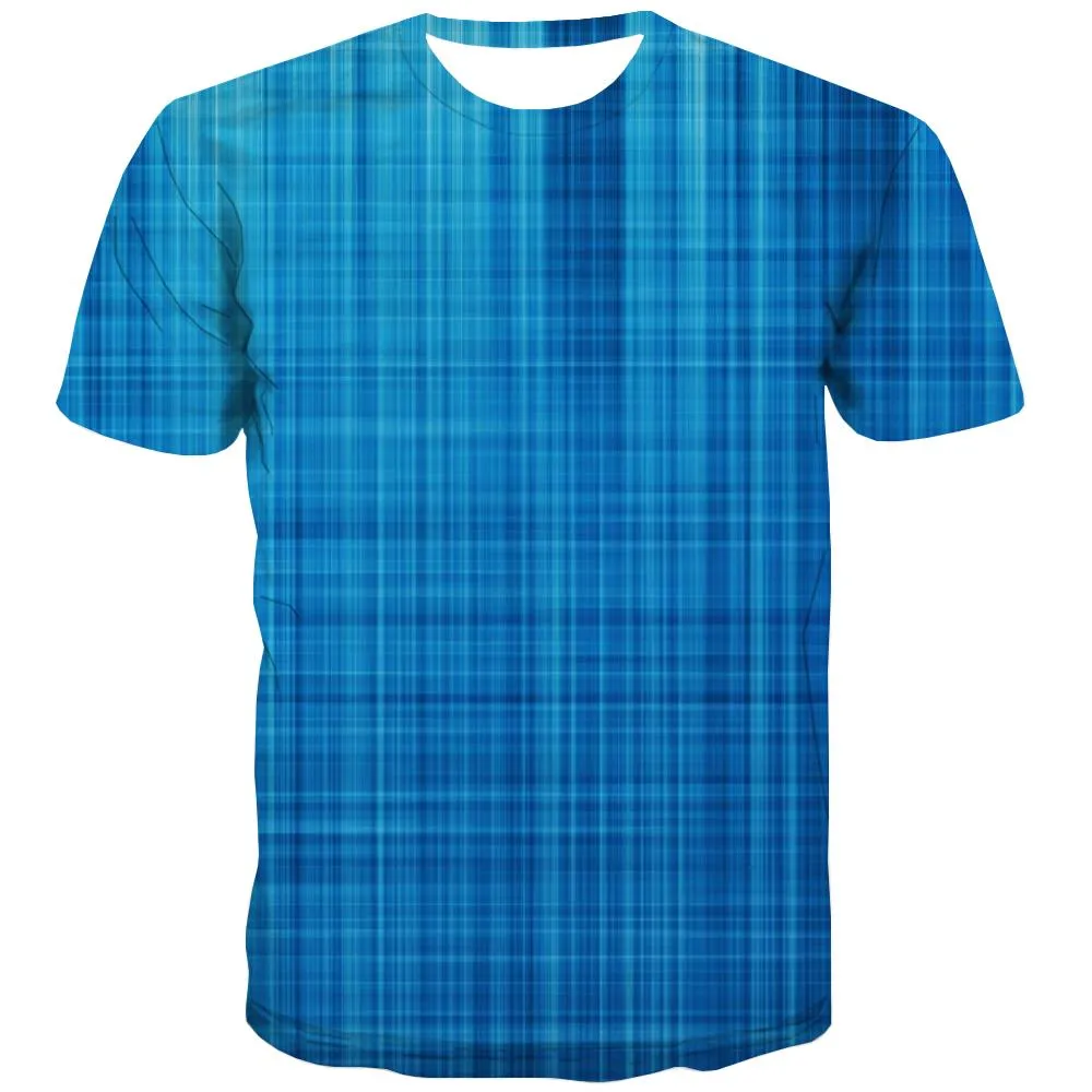 Blue gradient irregular plaid tshirts tee top special texture art costume men different Cool