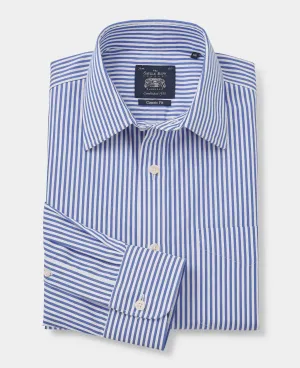 Blue Twill Stripe Classic Fit Non-Iron Formal Shirt - Single Cuff