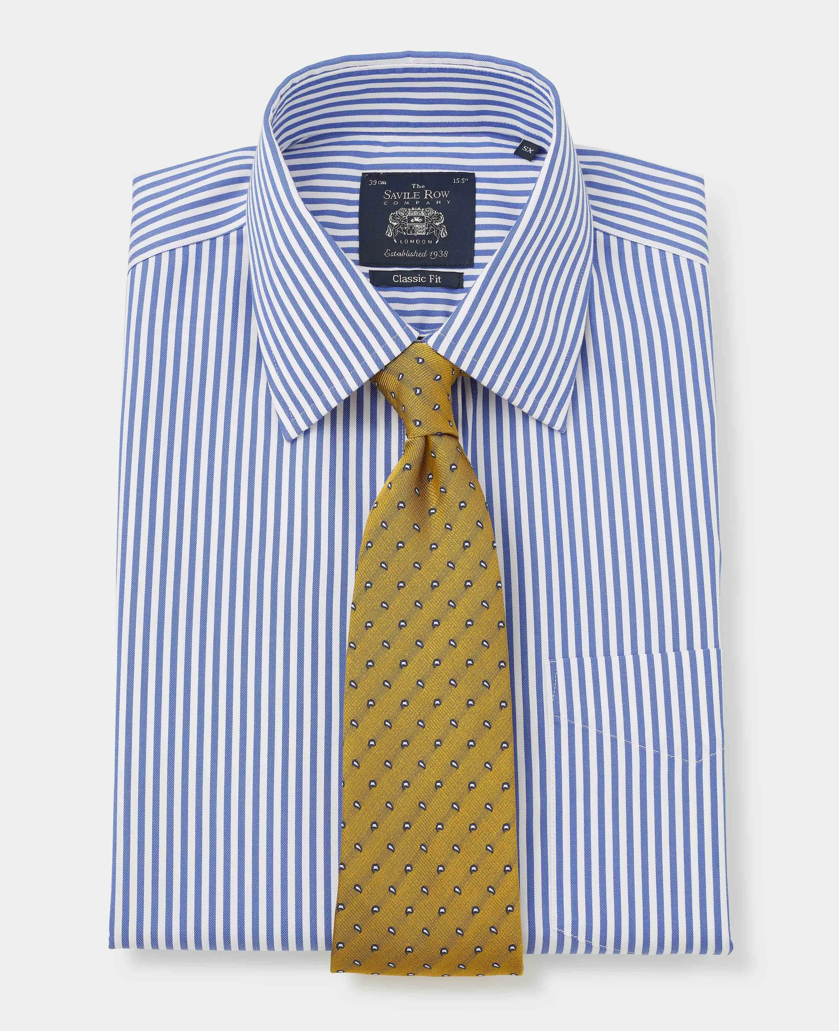 Blue Twill Stripe Classic Fit Non-Iron Formal Shirt - Single Cuff