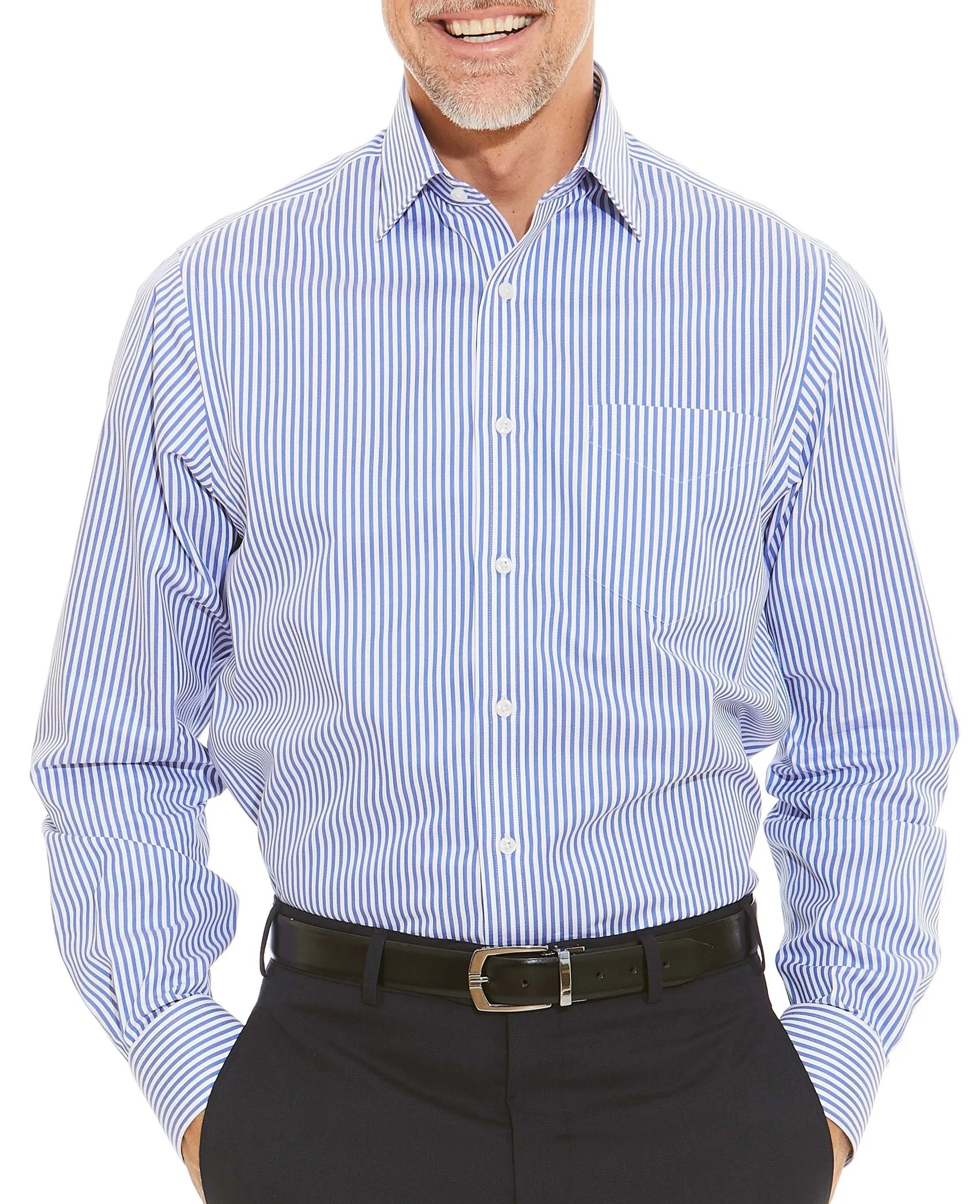 Blue Twill Stripe Classic Fit Non-Iron Formal Shirt - Single Cuff