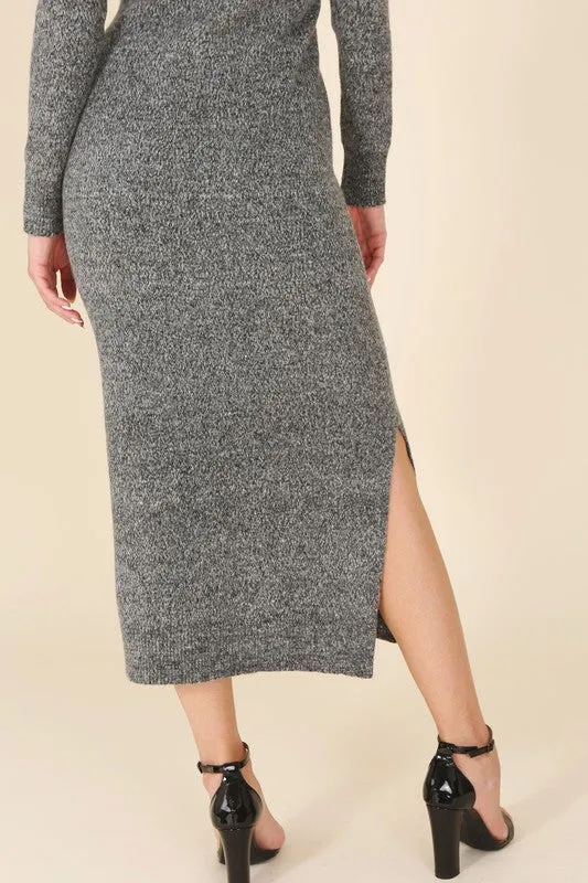 Blythe Bodycon V neck Sweater Midi Dress