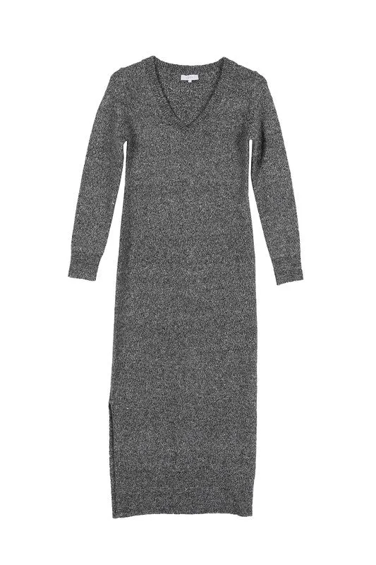 Blythe Bodycon V neck Sweater Midi Dress