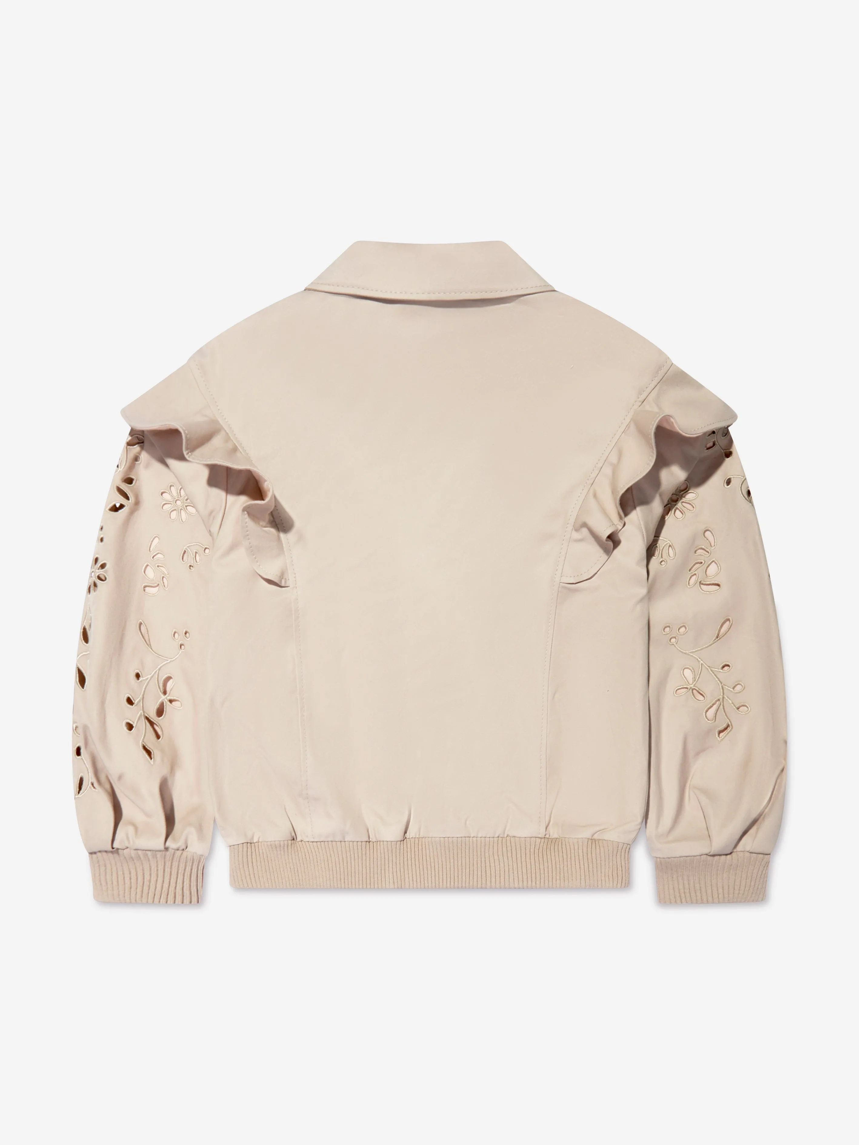 Chloé Girls Boderie Anglaise Ruffle Jacket in Beige