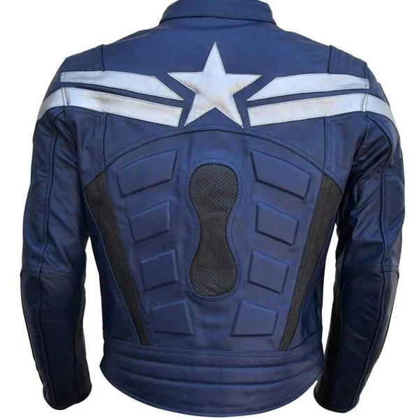 Chris Evans The Winter Soldier Captain America Blue Leather Jacket