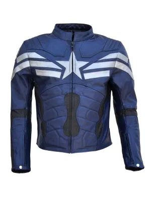 Chris Evans The Winter Soldier Captain America Blue Leather Jacket