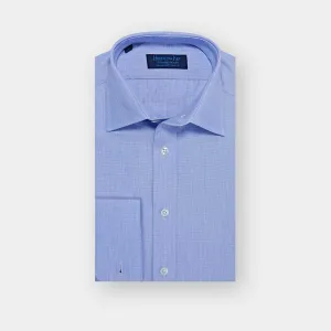 Contemporary Fit Blue End-on-End Cotton Shirt with Classic Collar & Double Cuff