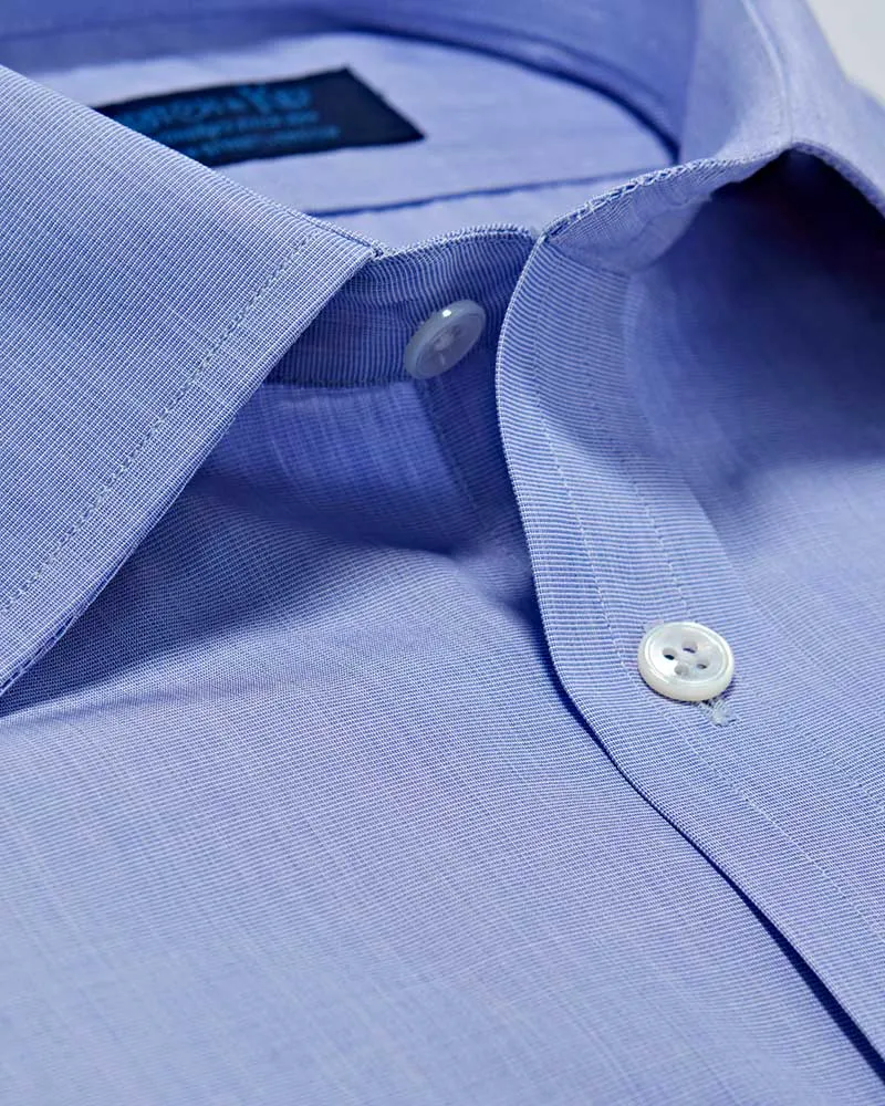 Contemporary Fit Blue End-on-End Cotton Shirt with Classic Collar & Double Cuff