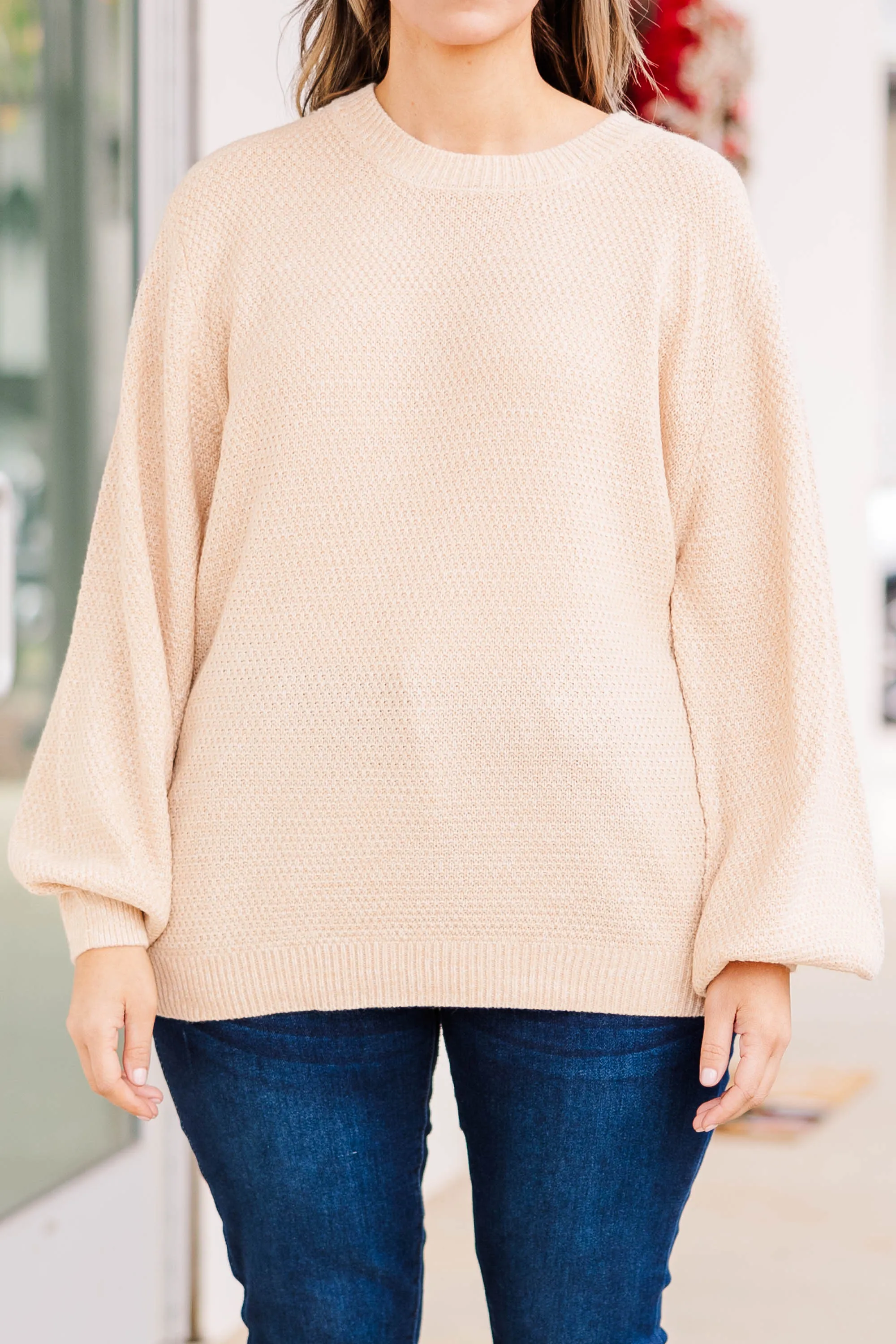 Cozy Bubble Sleeve Sweater, Wheat