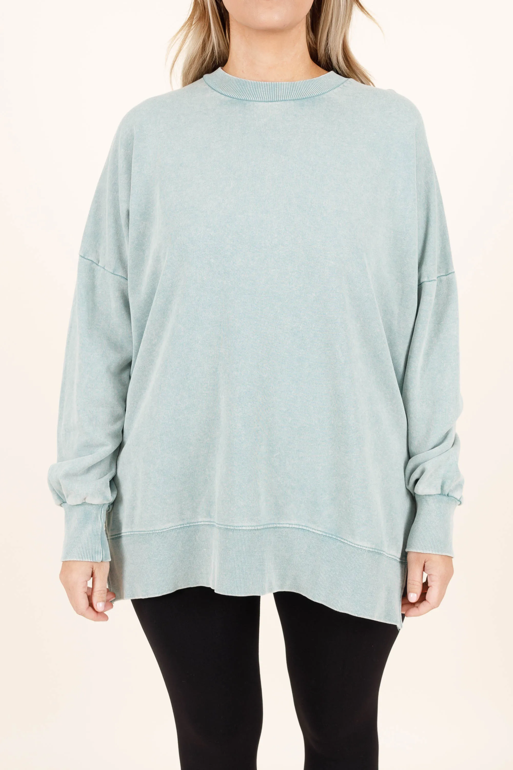 Cozy Crewneck Pullover, Dusty Sage