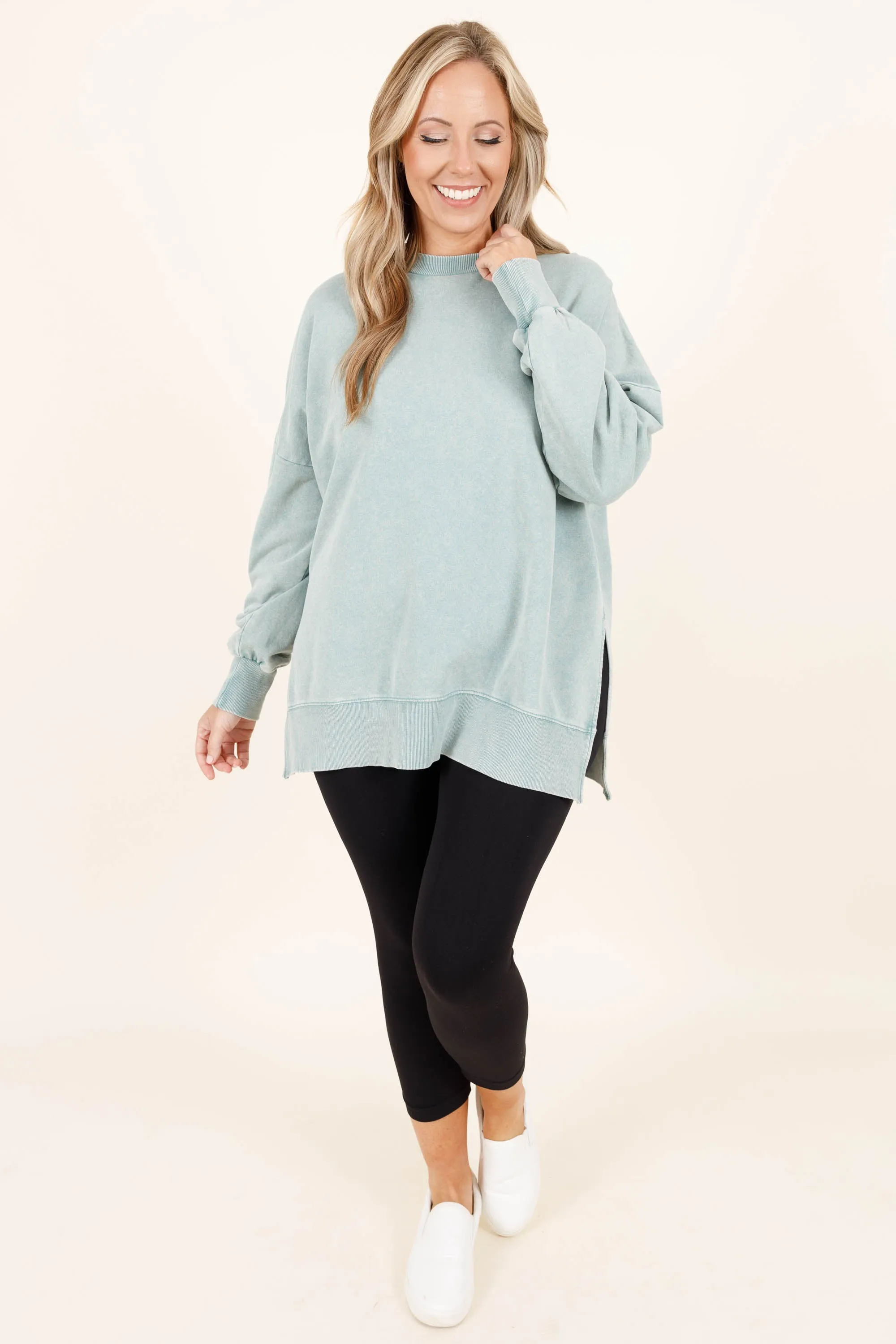 Cozy Crewneck Pullover, Dusty Sage