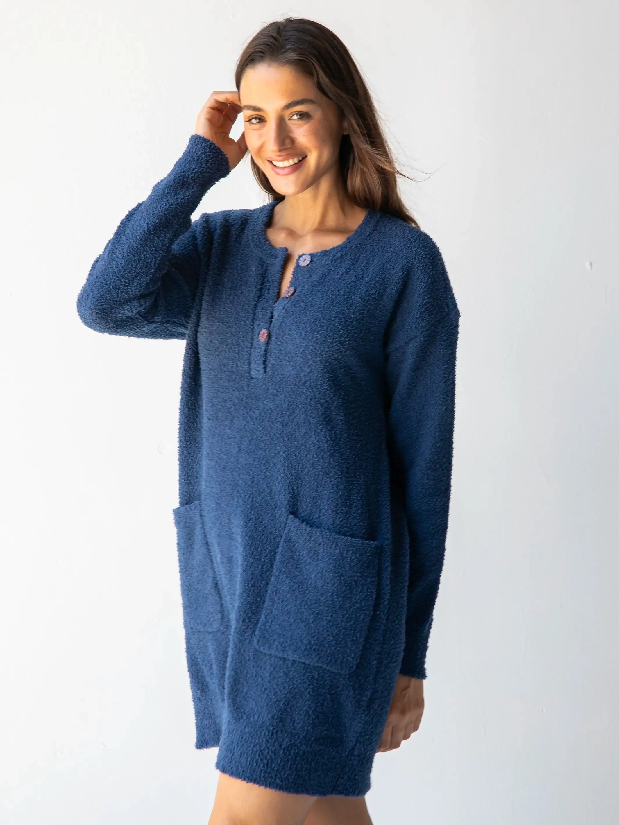 Cozy Up Mini Sweater Dress - Blue