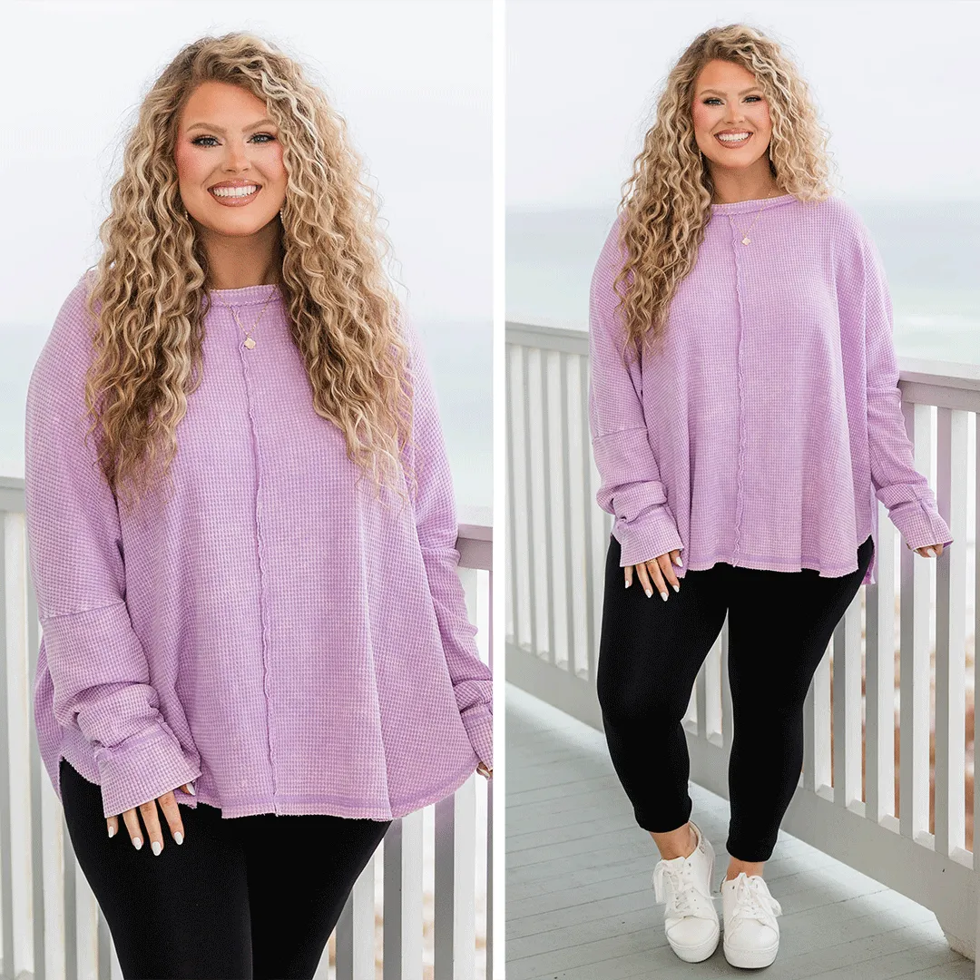 Cozy Waffle Pullover, Bright Lavender