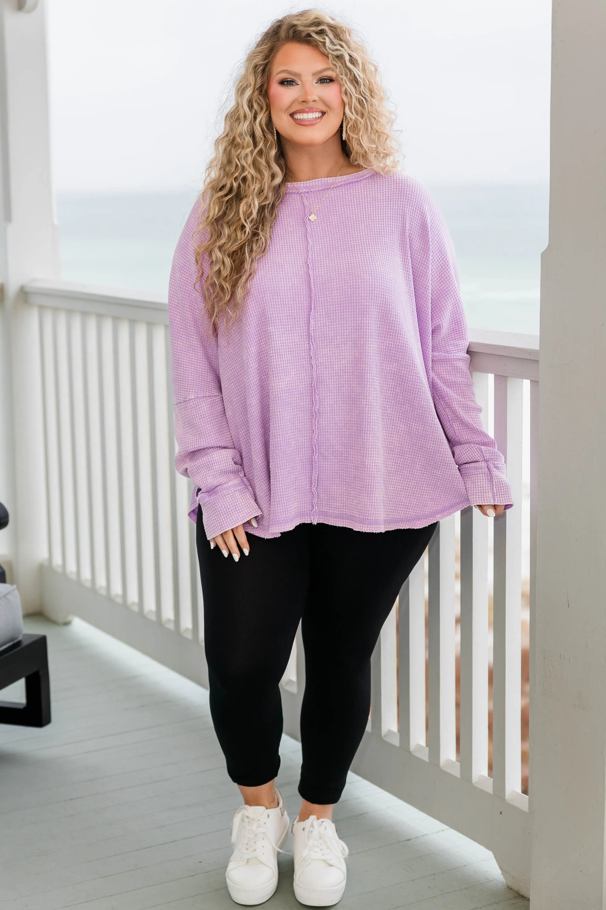 Cozy Waffle Pullover, Bright Lavender