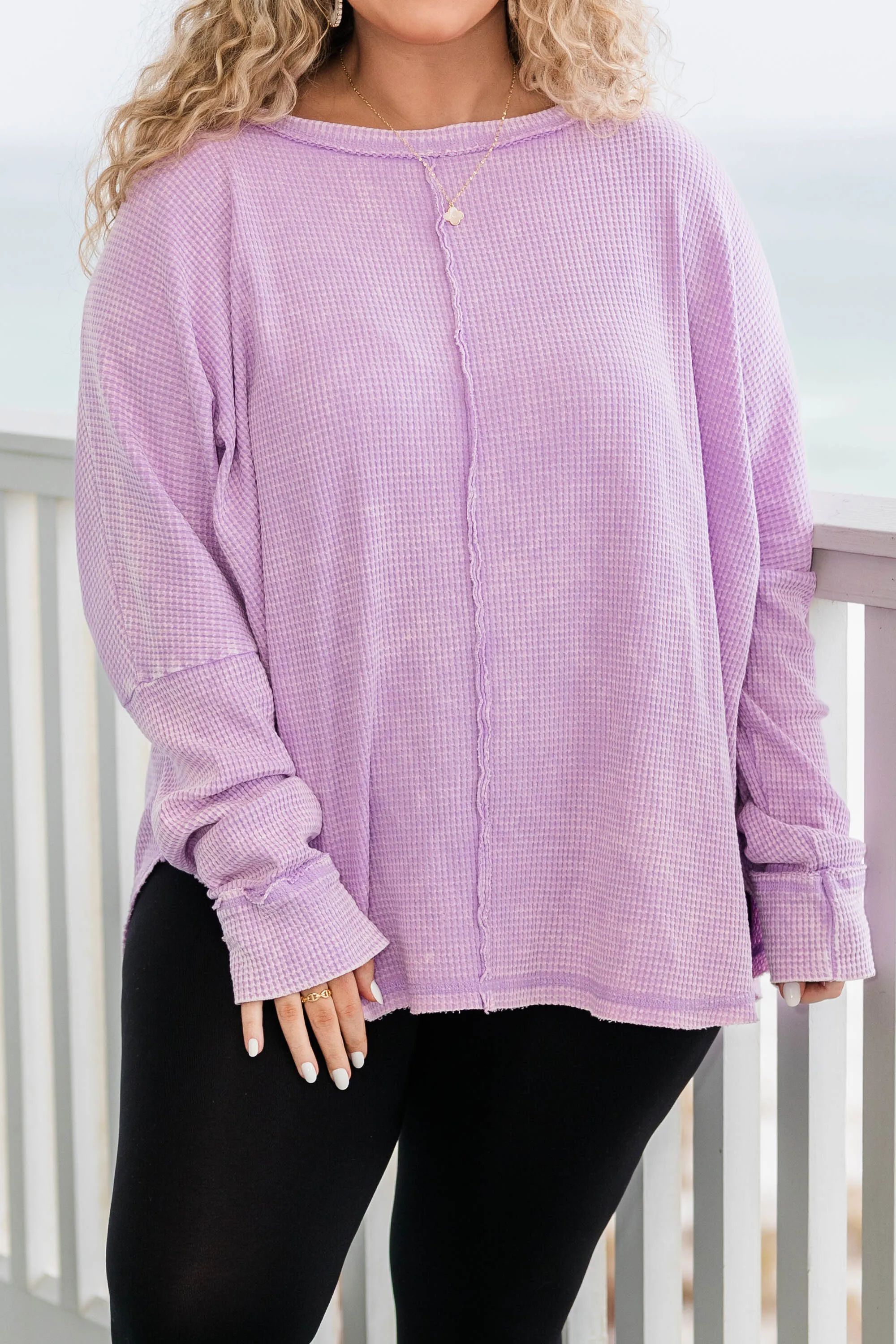 Cozy Waffle Pullover, Bright Lavender