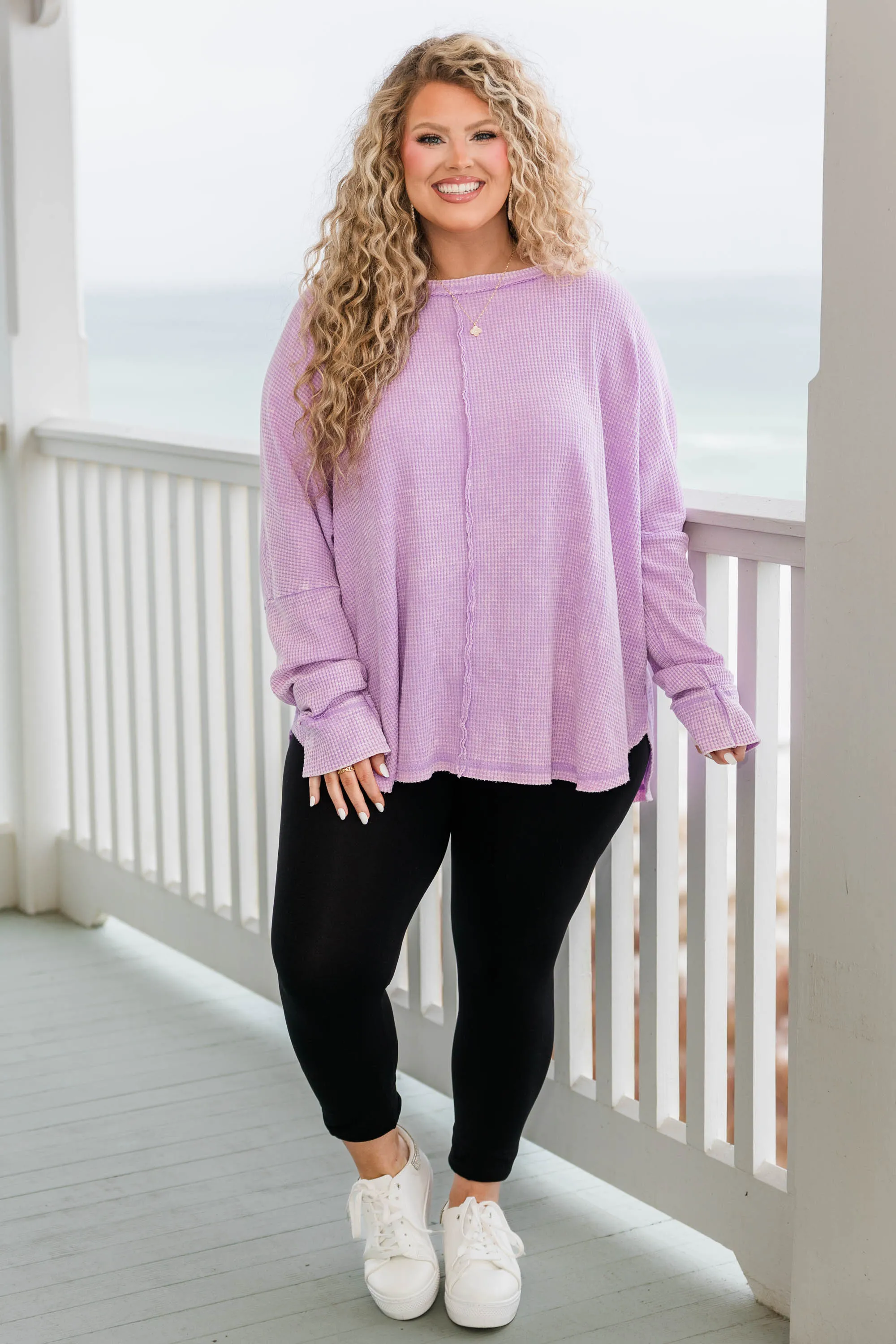 Cozy Waffle Pullover, Bright Lavender