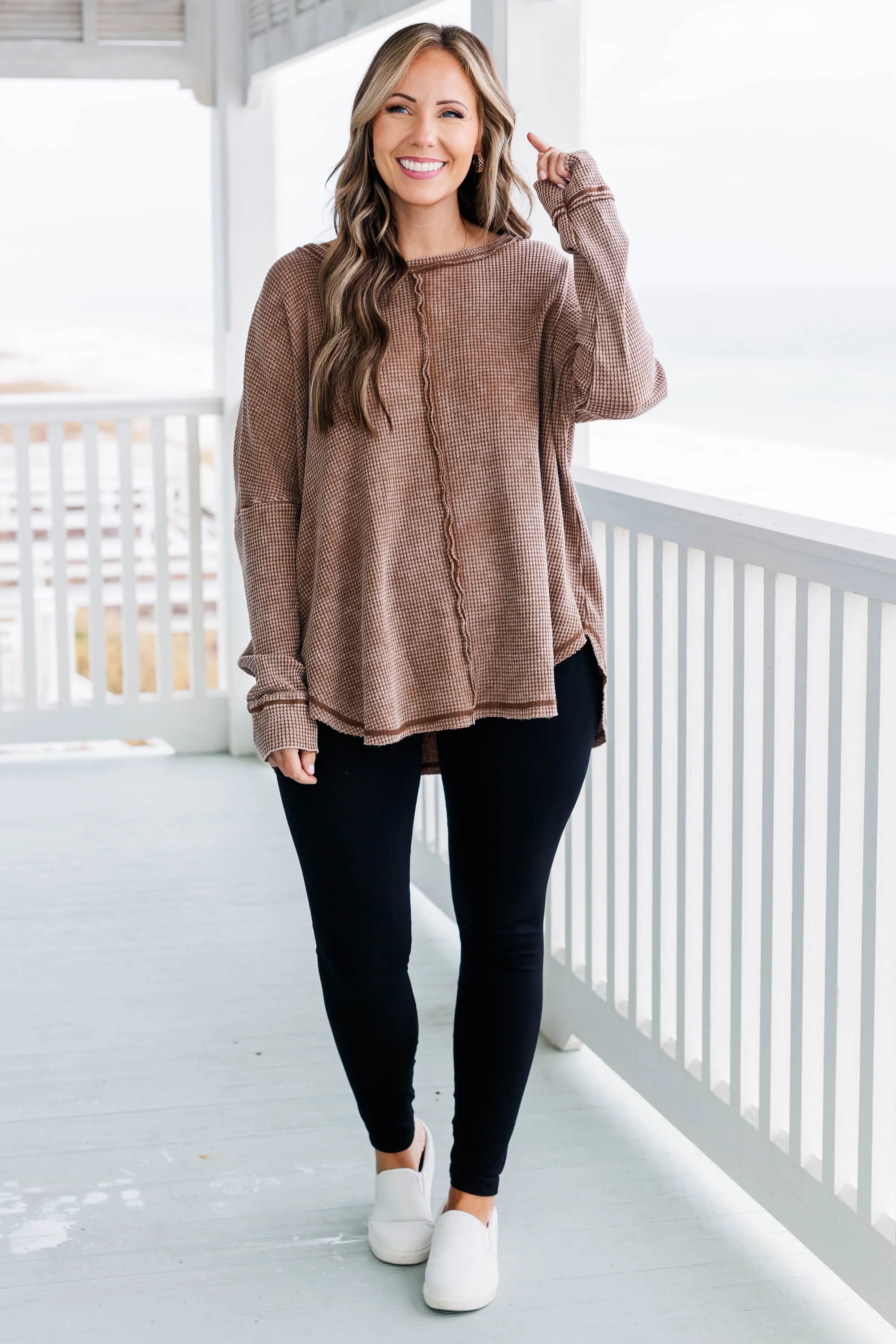 Cozy Waffle Pullover, Dark Camel