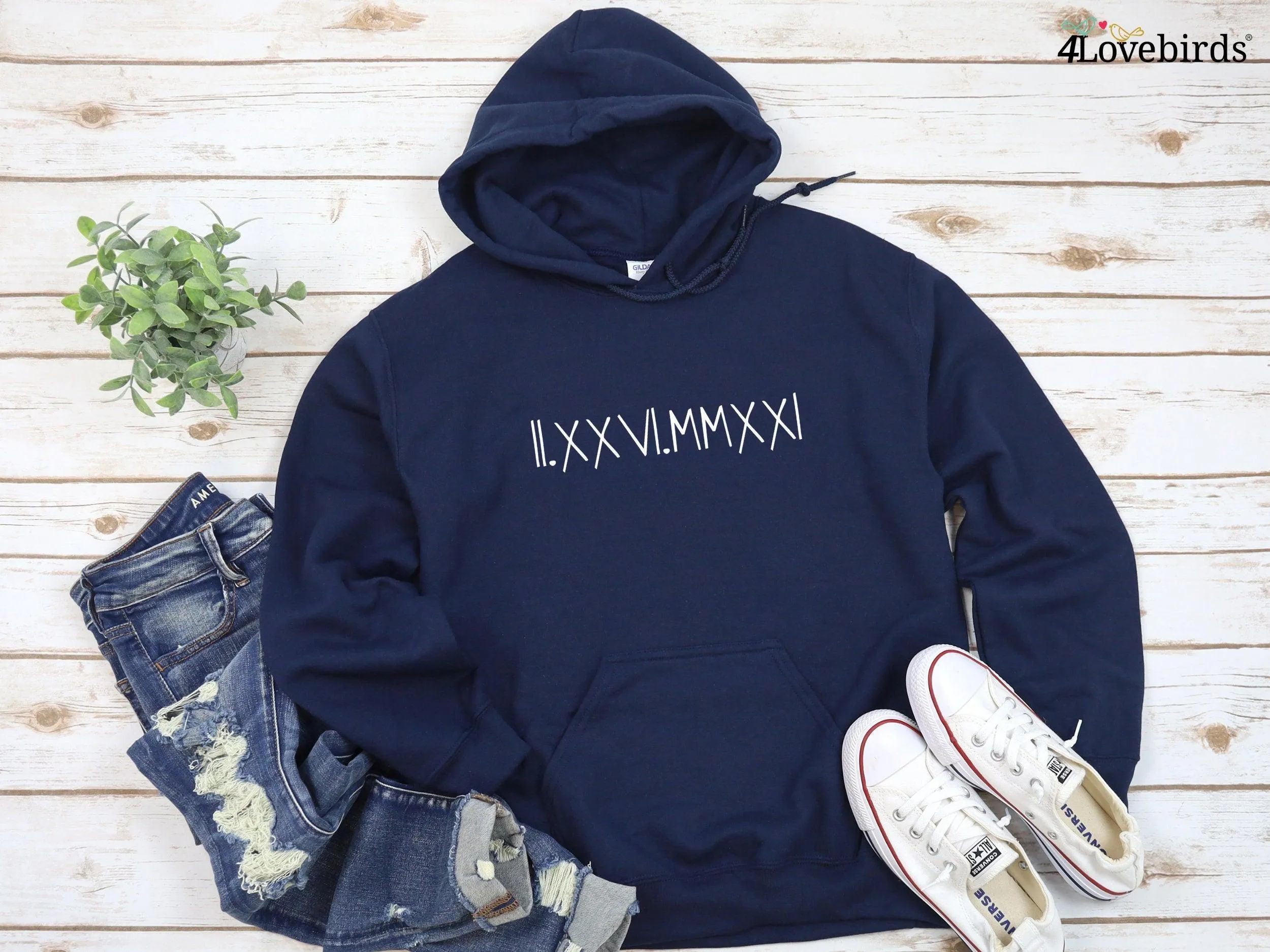 Custom Printed Roman Numeral Hoodie, Couple Sweatshirt, Honeymoon Shirt, Anniversary Year, Personalized Date Hoodie, Bride To Be, Gifts