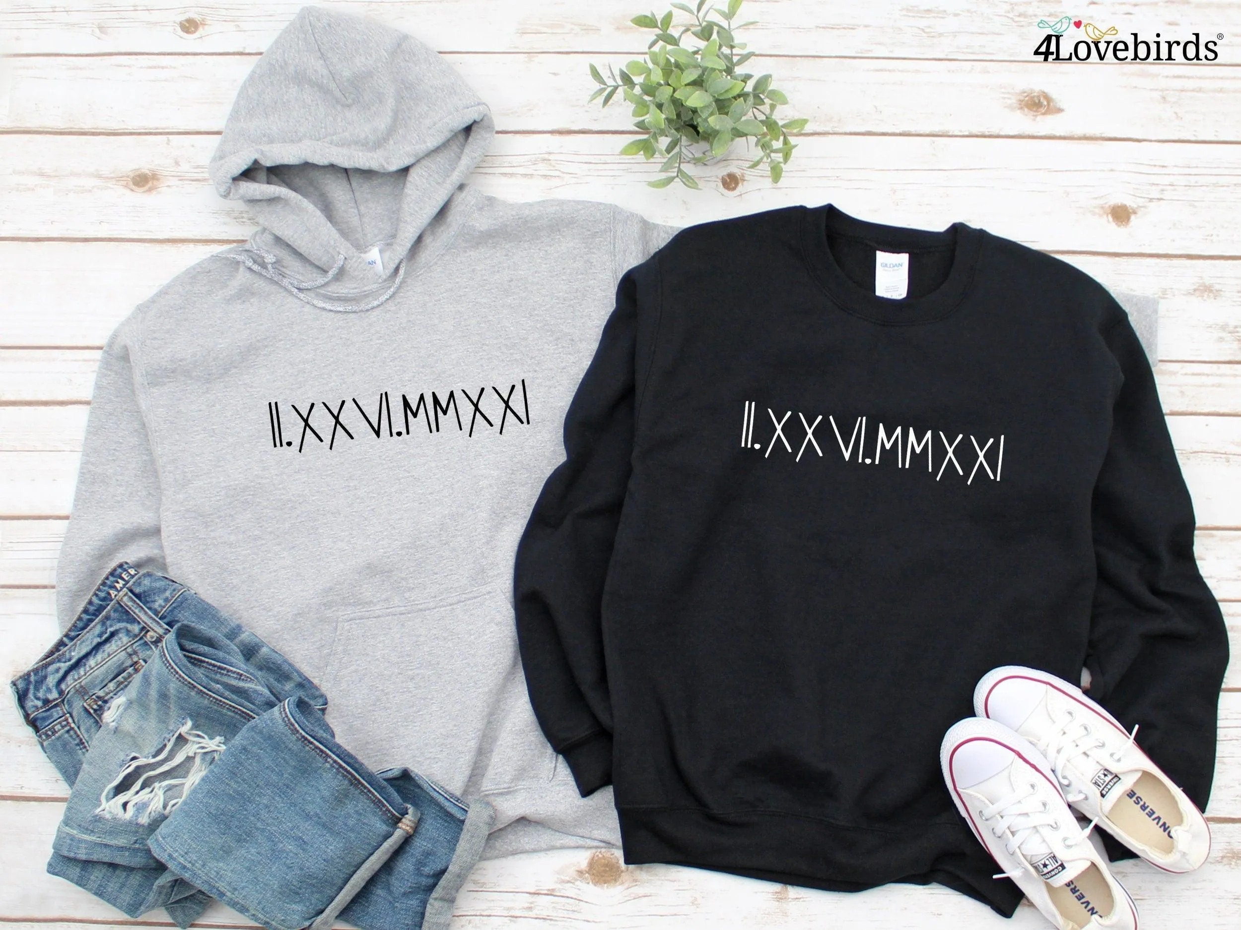 Custom Printed Roman Numeral Hoodie, Couple Sweatshirt, Honeymoon Shirt, Anniversary Year, Personalized Date Hoodie, Bride To Be, Gifts