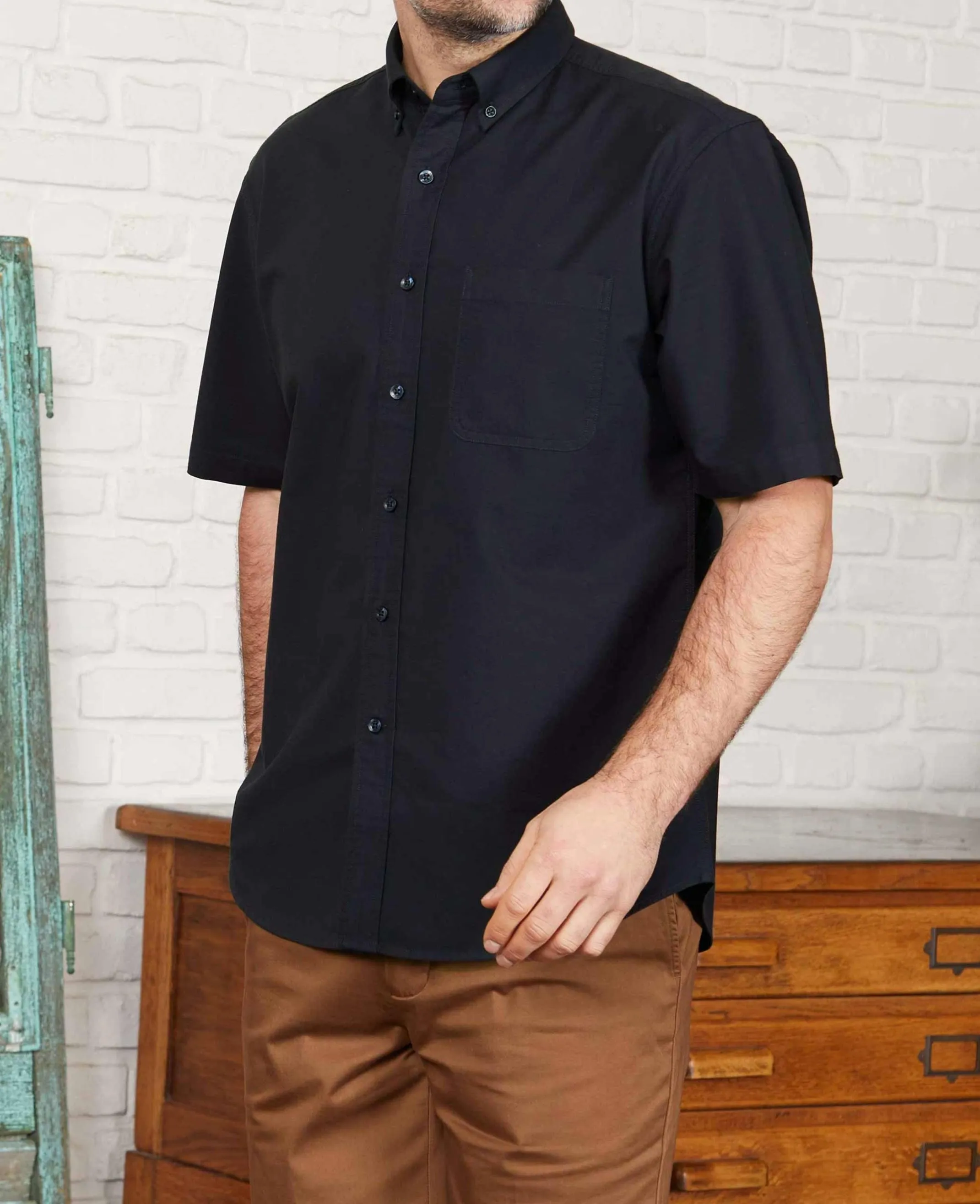 Dark Navy Classic Fit Short Sleeve Oxford Shirt