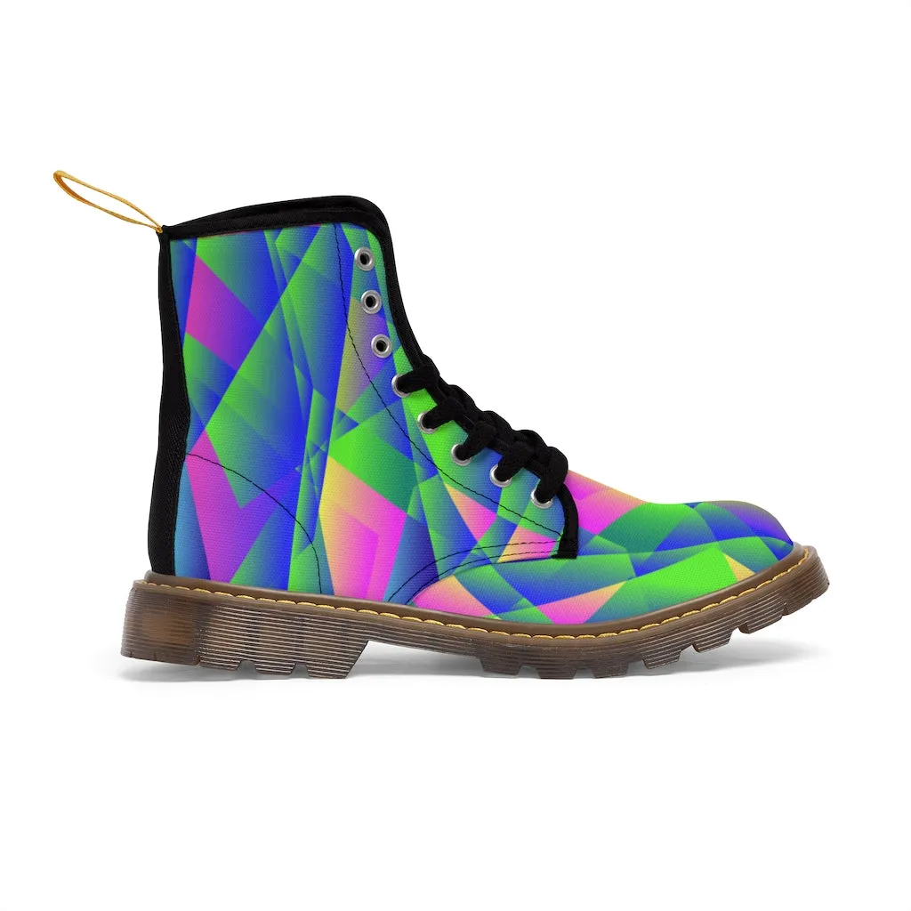 Diamond Print Men Hiker Boots, Designer Graphic Abstract Men's Canvas Boots (US Size: 7-10.5)