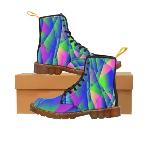 Diamond Print Men Hiker Boots, Designer Graphic Abstract Men's Canvas Boots (US Size: 7-10.5)