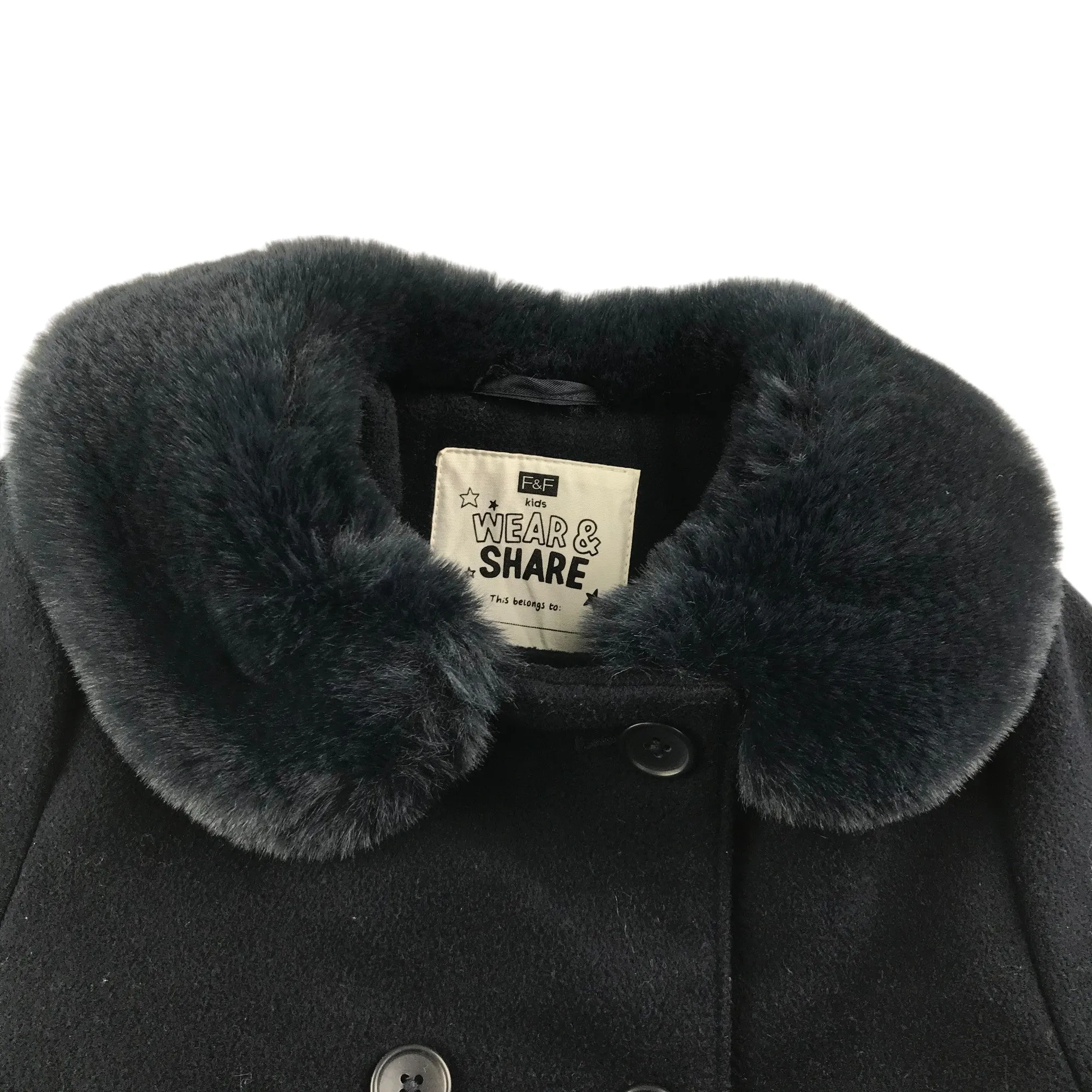 F&F coat 5-6 years navy smart jacket with faux fur collar