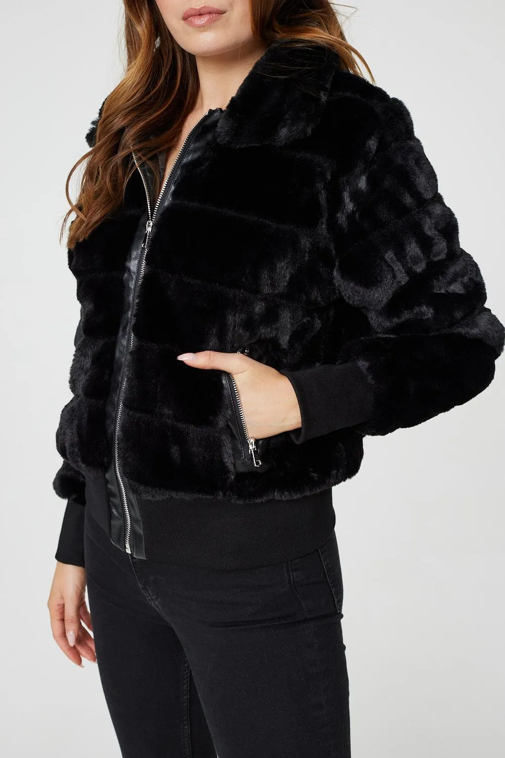 Faux Fur Zip Front Jacket