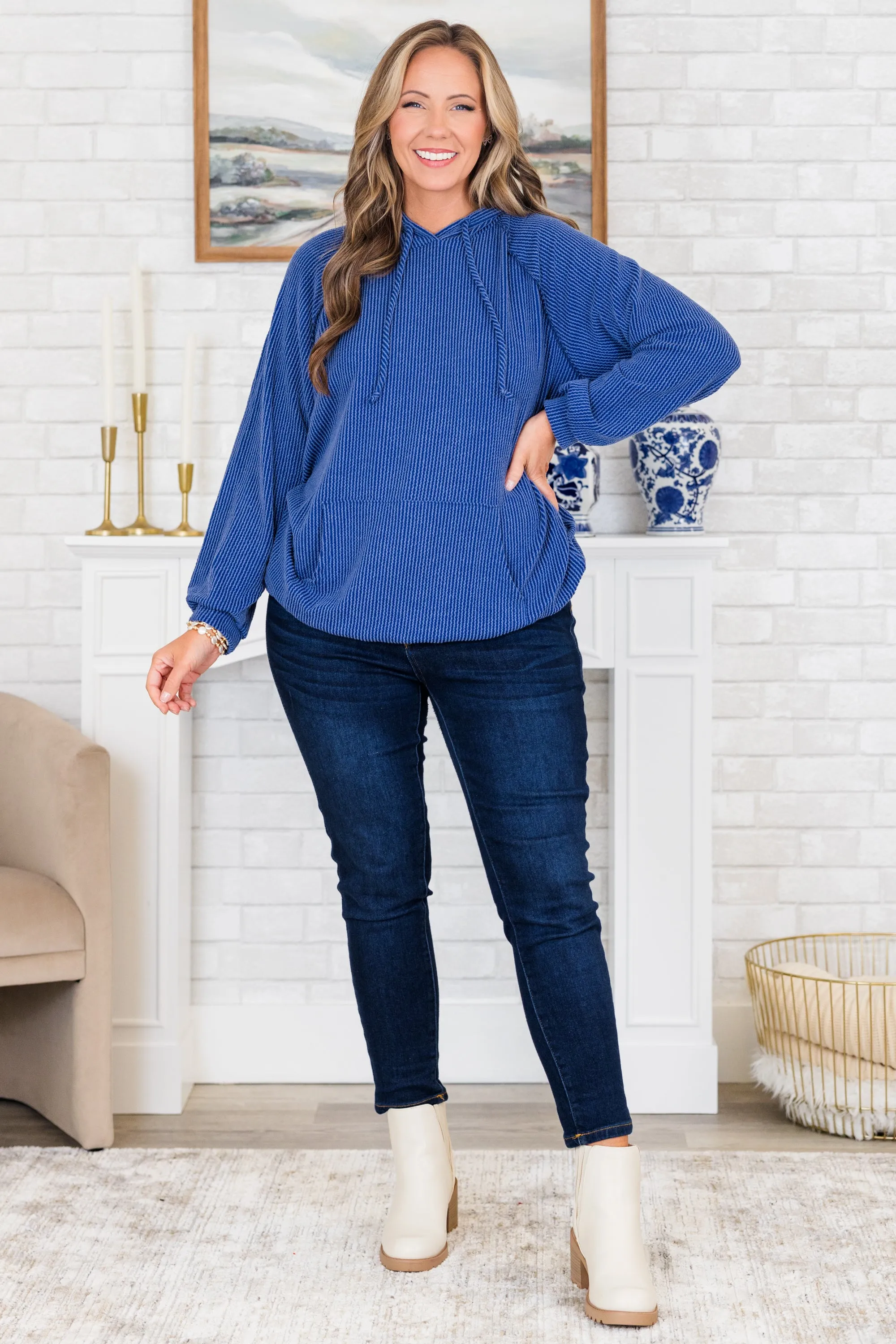 Fireside Cozy Hoodie, Indigo