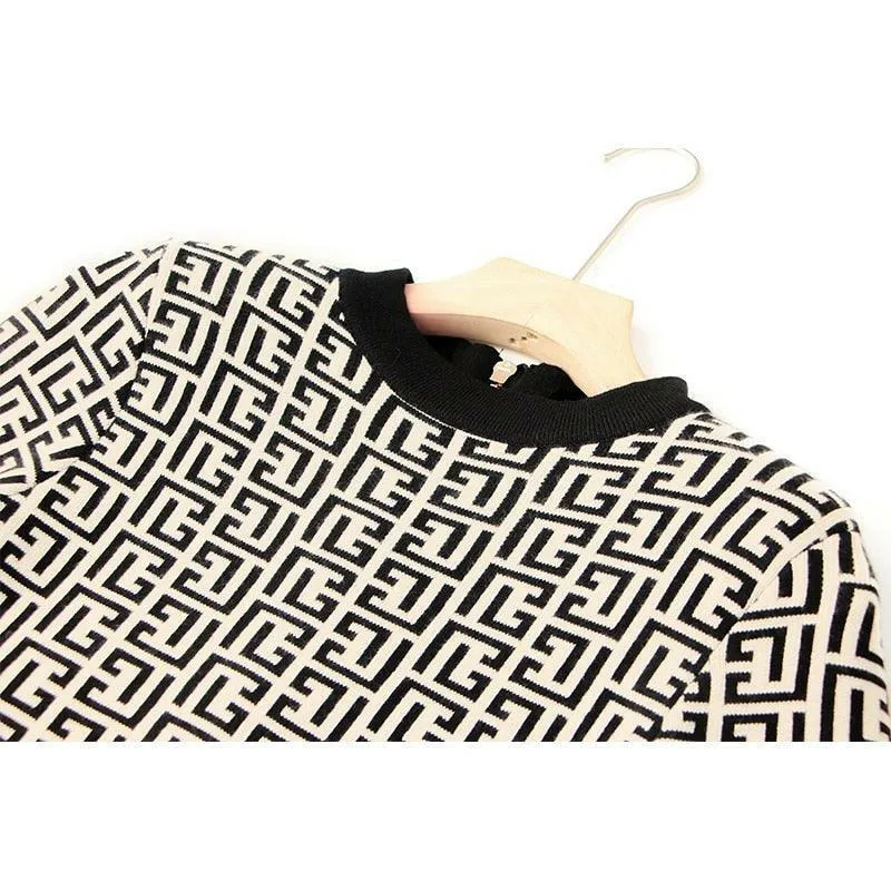 Geometric Pattern Cozy Cable Dress