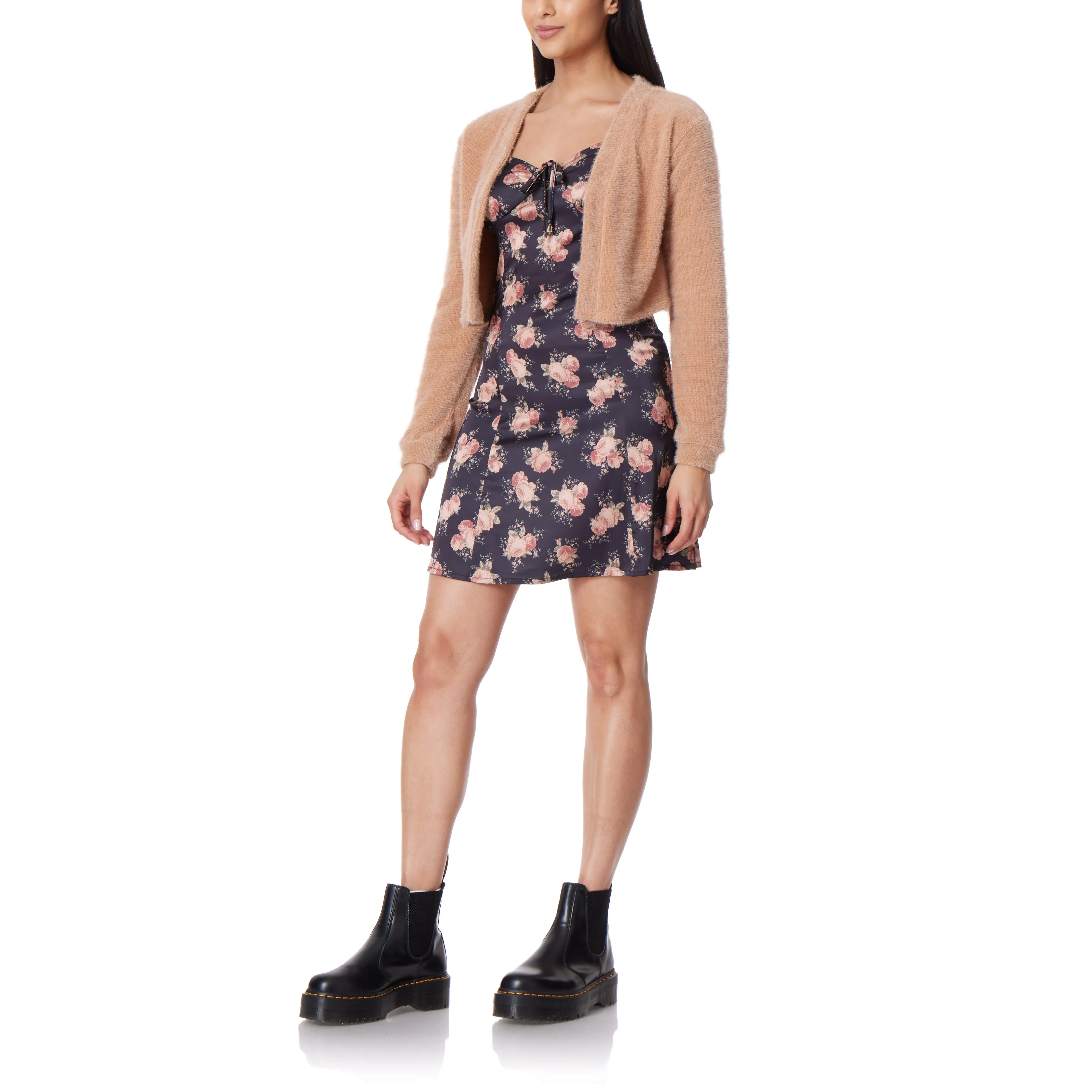 Gretta Printed Dress with Cozy Cardigan