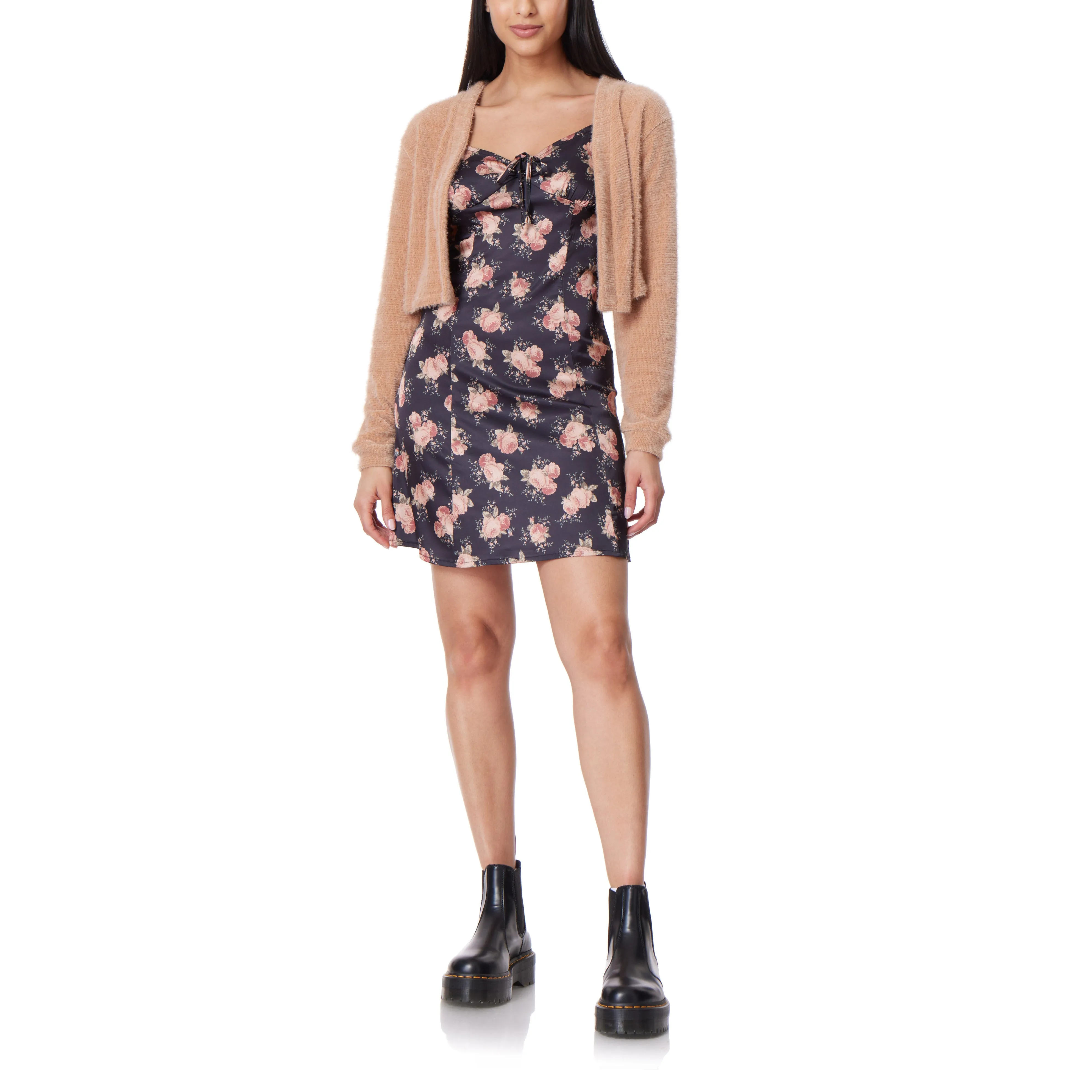 Gretta Printed Dress with Cozy Cardigan