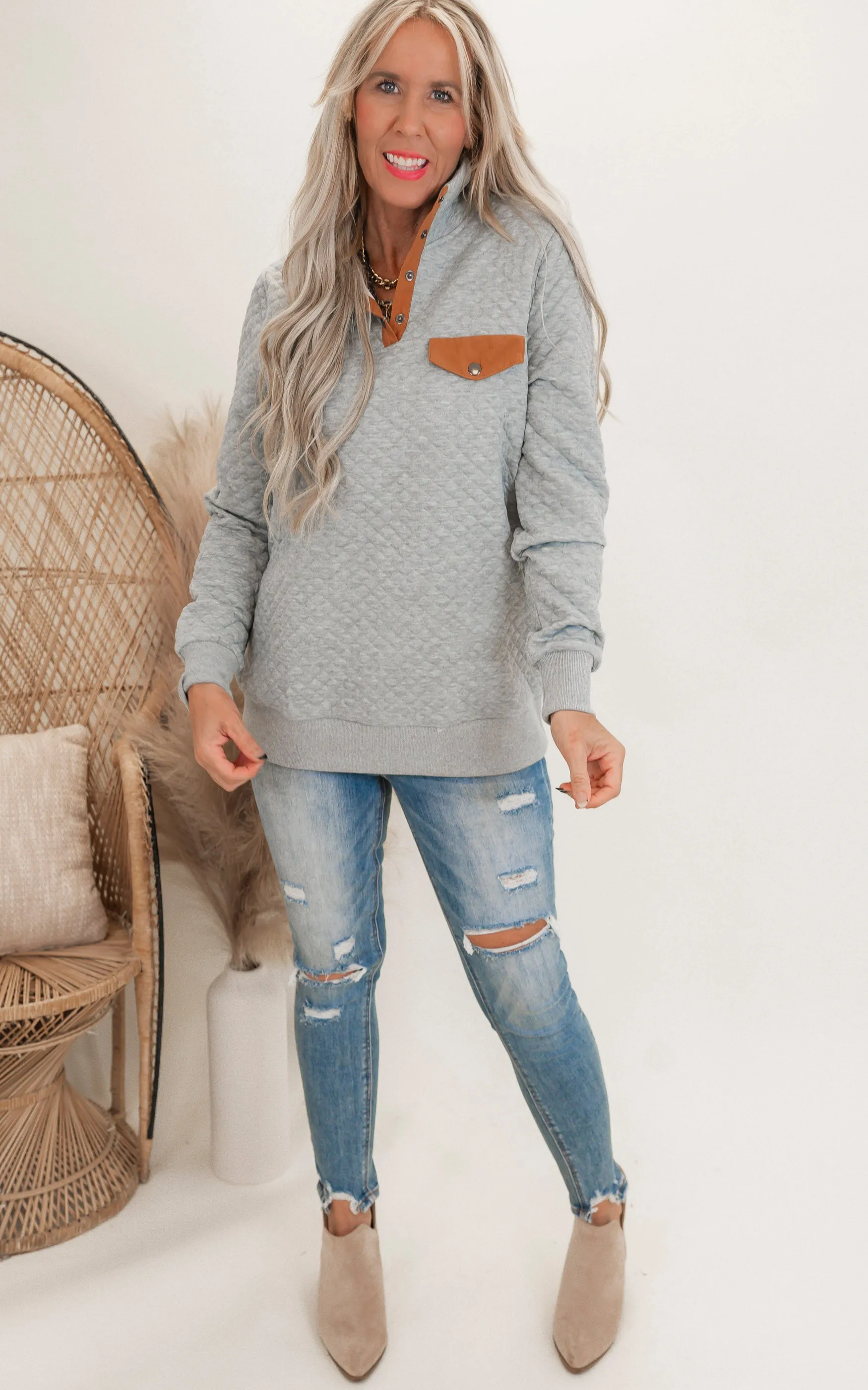 Heather Grey Diamond Pullover Sweater