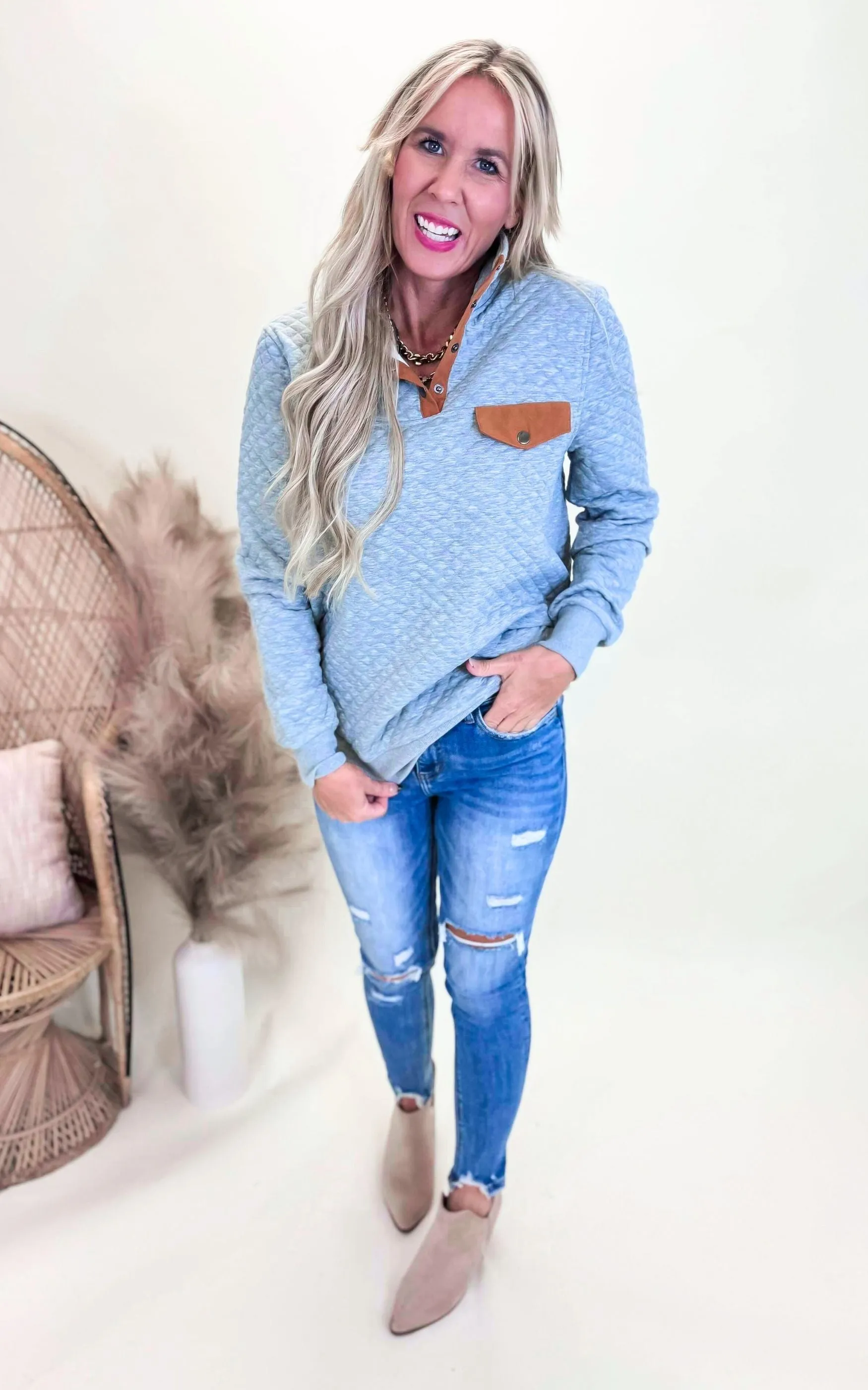 Heather Grey Diamond Pullover Sweater