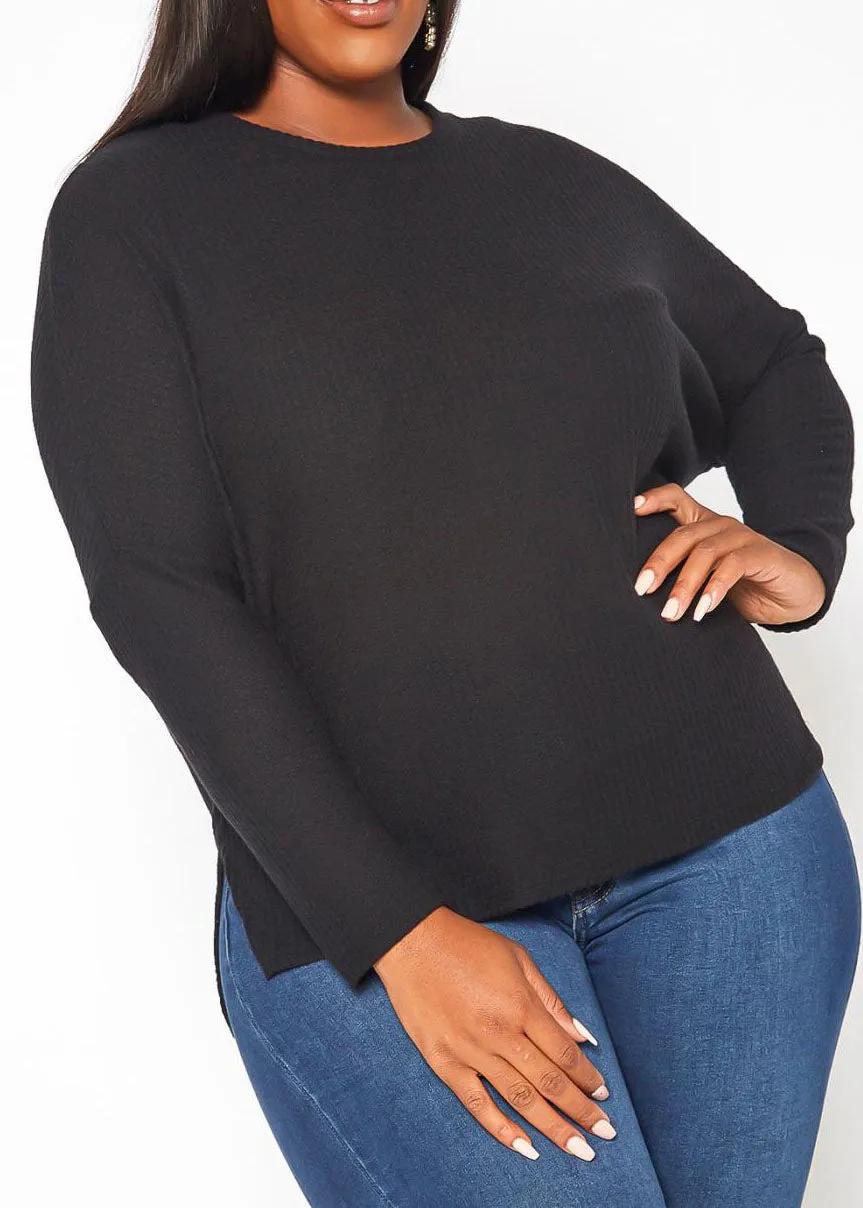 Hi Curvy Plus Size Women Dolman Sleeve Waffle Knit Sweater