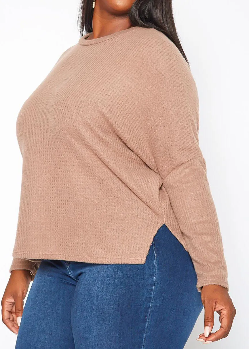 Hi Curvy Plus Size Women Dolman Sleeve Waffle Knit Sweater