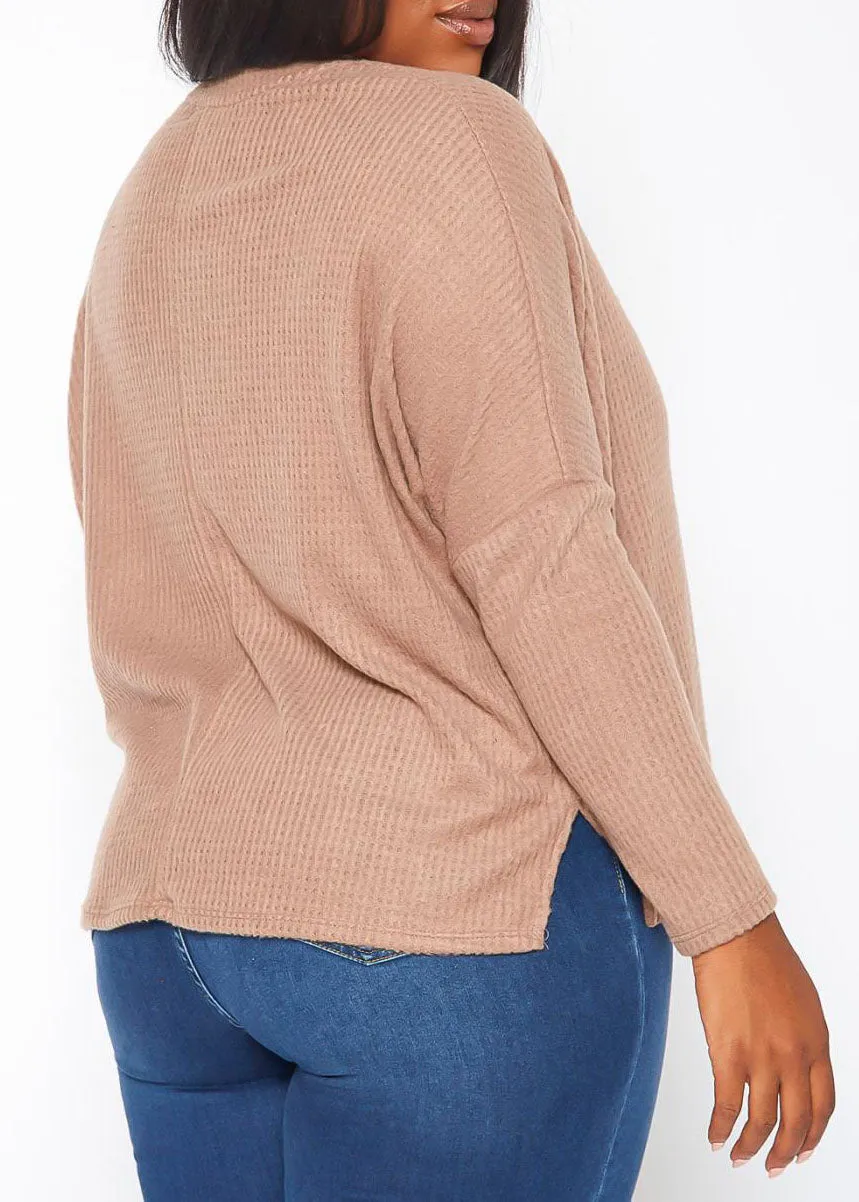 Hi Curvy Plus Size Women Dolman Sleeve Waffle Knit Sweater