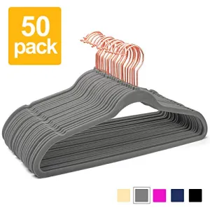 HOUSE DAY Velvet Hangers Non-Slip Velvet Hangers -50 Pack- Heavy Duty Velvet Suit Hangers Velvet Space Saving Non Slip Clothes Hangers,Grey