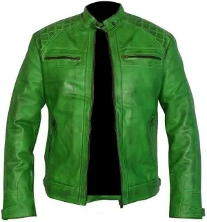 Inyra Green Quilted Leather Jacket