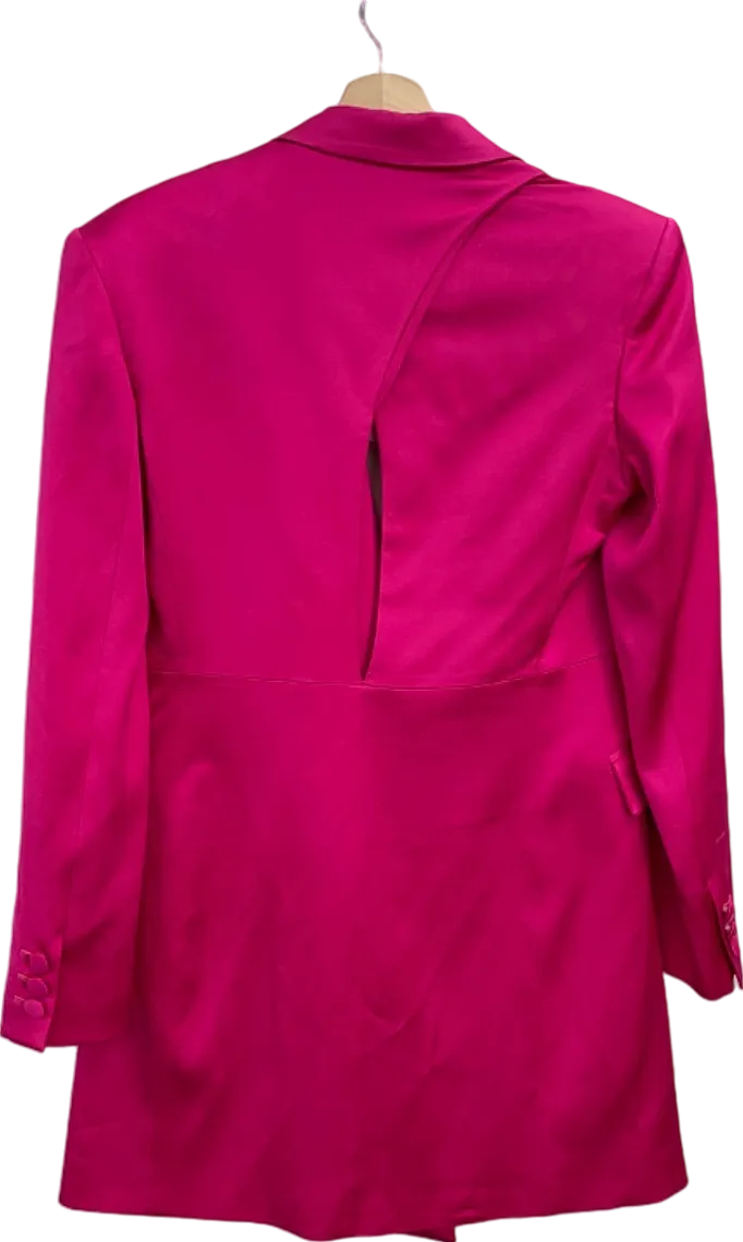 Karen Millen Bright Pink Satin Contoured Open Back Blazer Dress UK 10