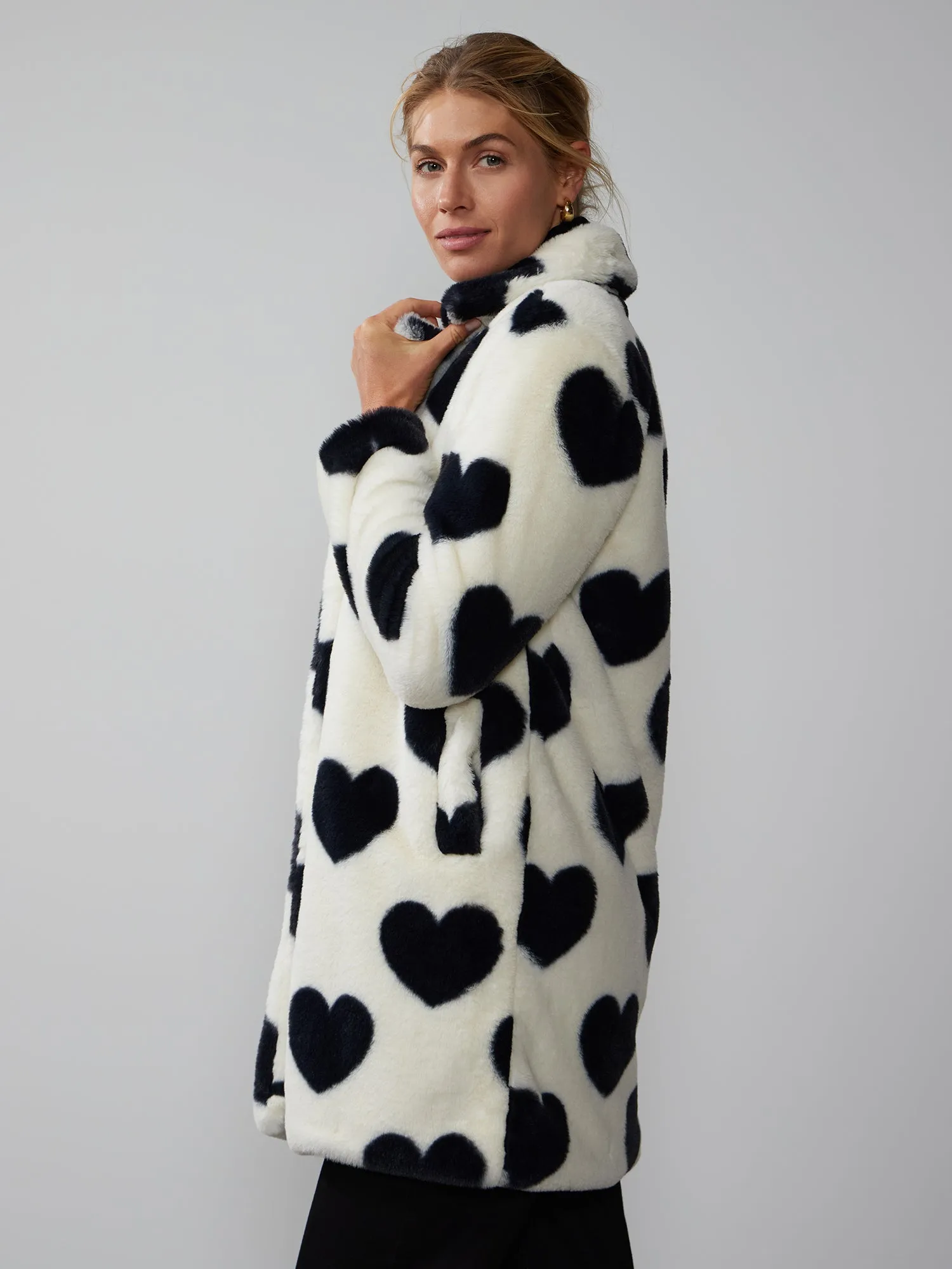 Long Sleeve Heart Print Midi Coat