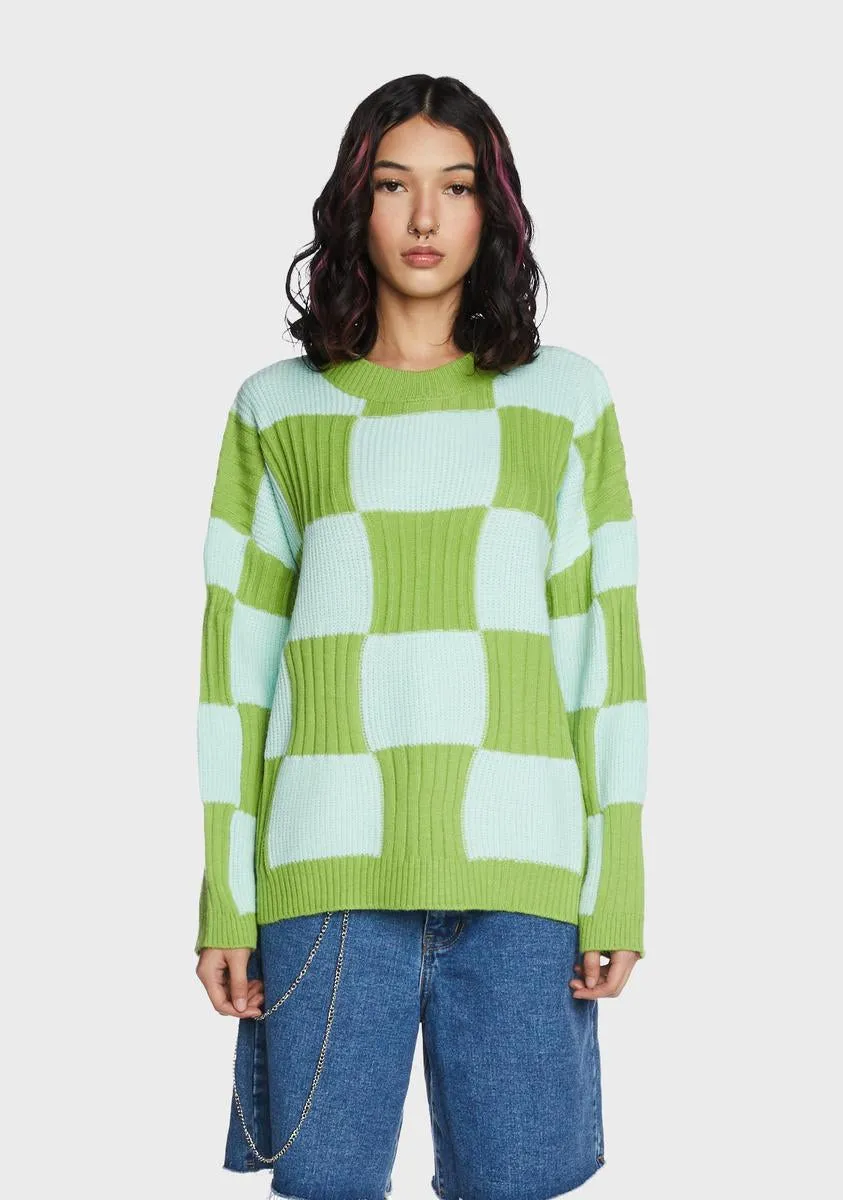 Lush Not So Amused Checkered Sweater