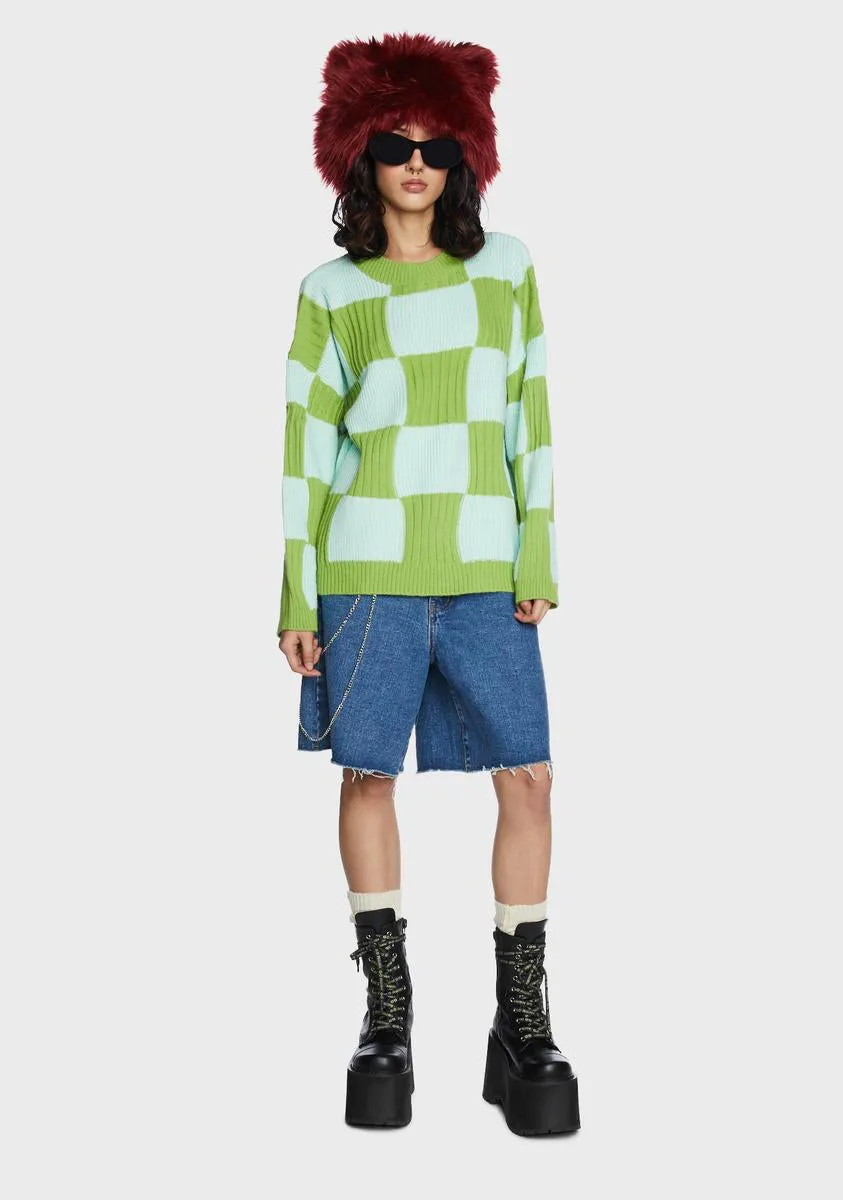 Lush Not So Amused Checkered Sweater